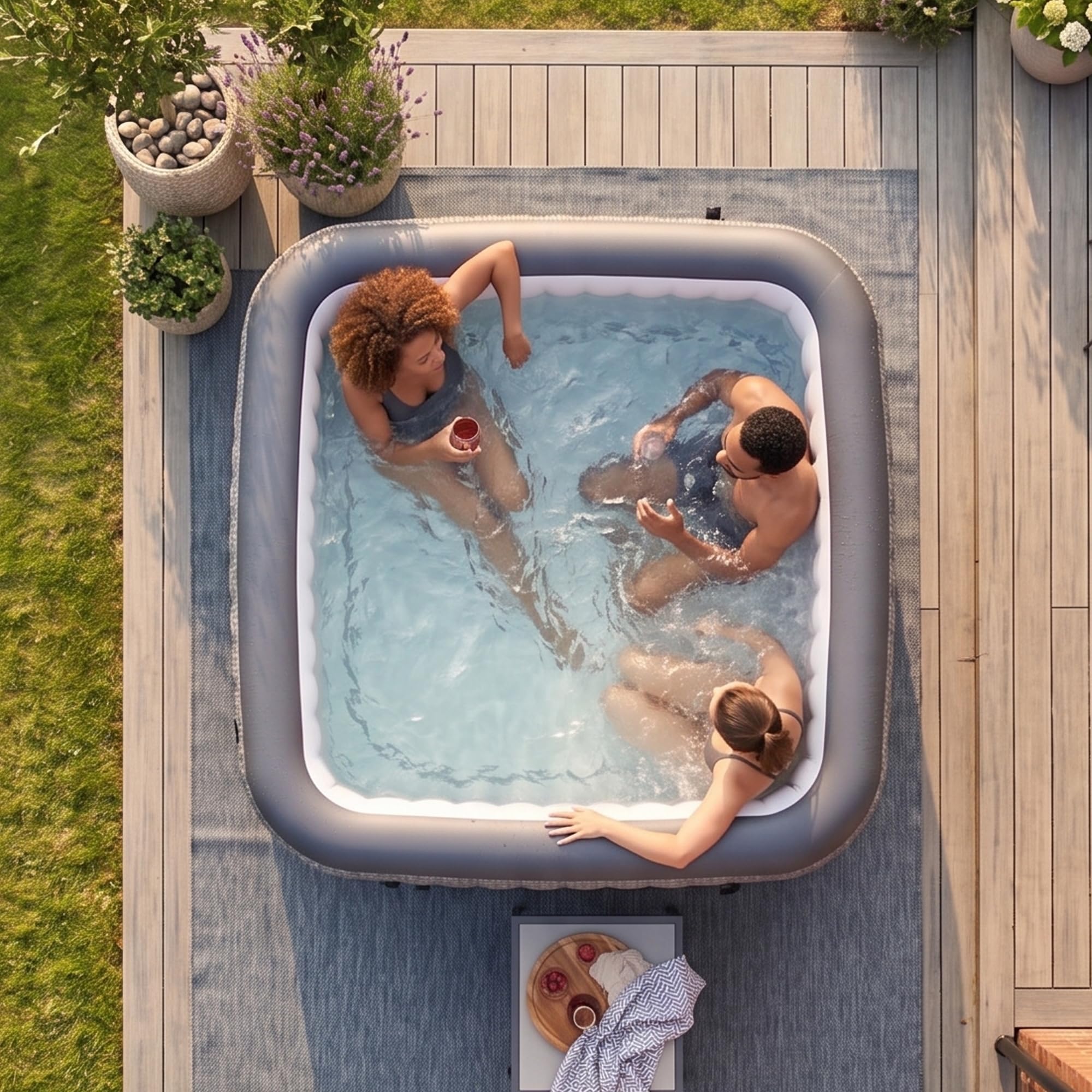 Spa Gonflable Wave | Chauffage écologique intégré | Système de Massage Aquajet | Protection antigel | Configuration Rapide en 15 Minutes (Pacific, Rotin Gris | 4 Personnes)
