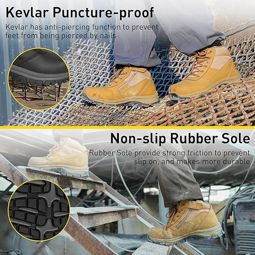 Miniatura 4 de OUXX Botas de trabajo para hombre, con puntera de acero deslizante, de cuero, impermeables, antideslizantes, a prueba de pinchazos, antiestáticas,