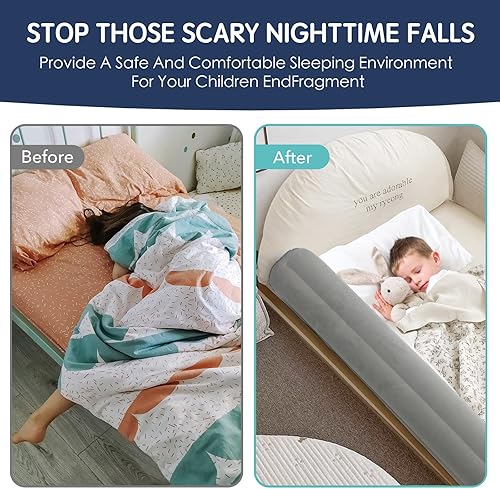 Miniatura 3 de Paquete de 2 rieles de cama de viaje para niños pequeños, protección contra caídas infantiles, riel de cama de viaje inflable, riel de cama portátil