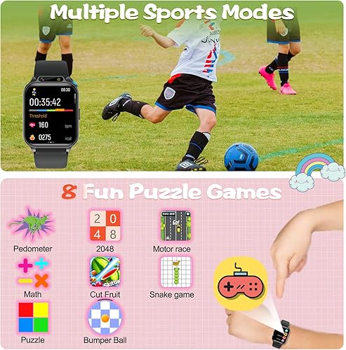 Miniatura 6 de 1.85" Reloj para niños, AI (Traducción/Preguntas y respuestas/Cara del reloj/Reconocimiento de imágenes) Relojes inteligentes con frecuencia Negro