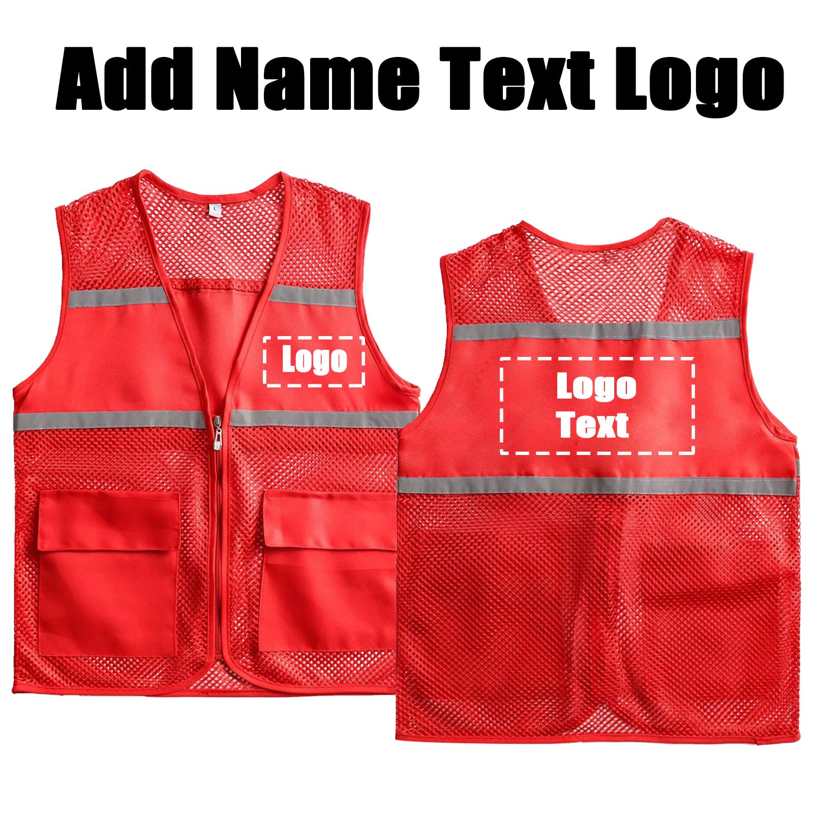 3 Piezas Personalizado Chaleco de Seguridad Chaleco de Seguridad Reflectante de Alta Visibilidad con Bolsillos Y Cremallera Frontal Contiene 3 Piezas Sombreros,3XL,Red