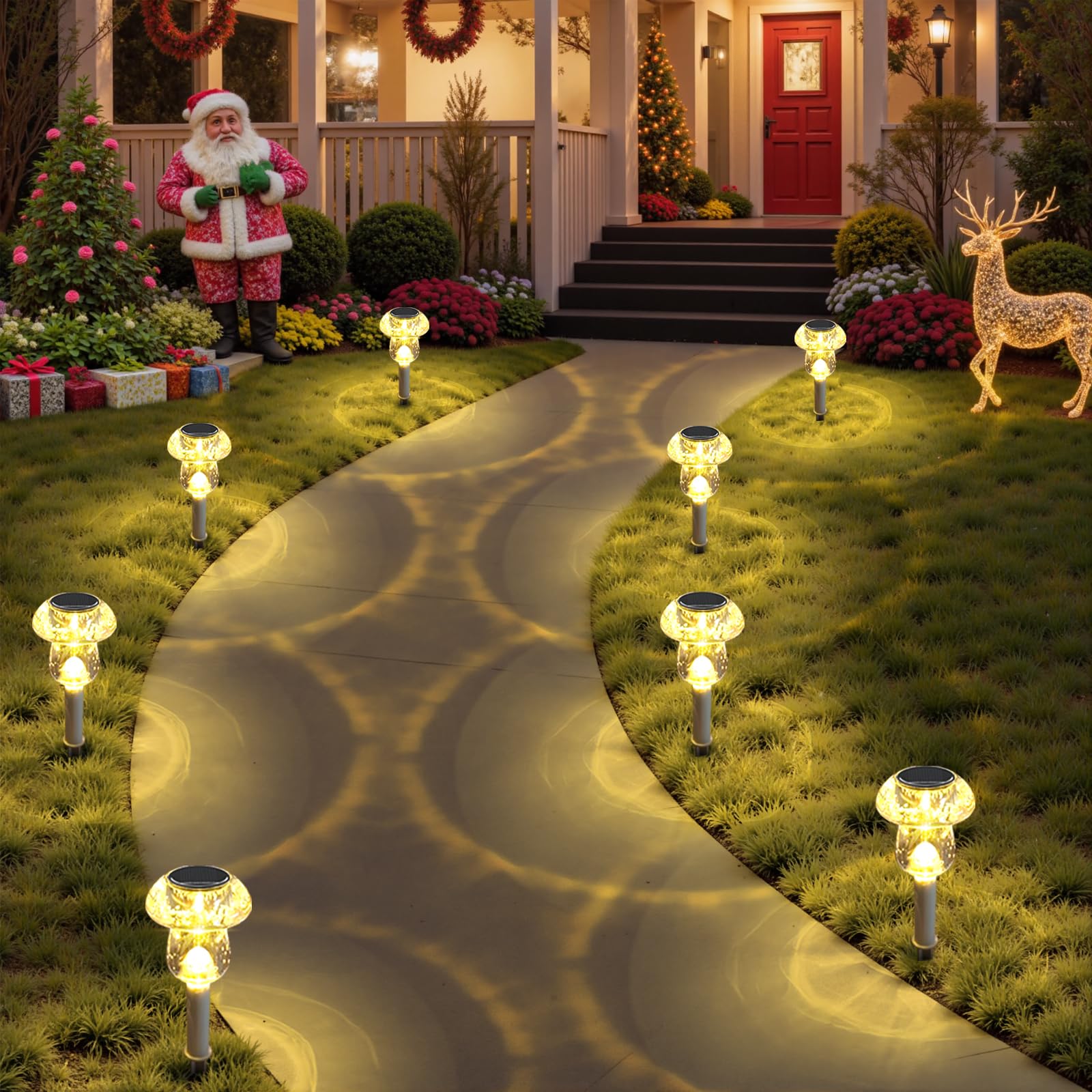 Solar Lights Outdoor, 8 Pack Mushroom Lights Outside Waterproof, Solar Powered LED Lighting for Garden, Yard, Landscape, Path, Pathway, Lawn, Walkway, Driveway, Backyard Decor (Warm White)