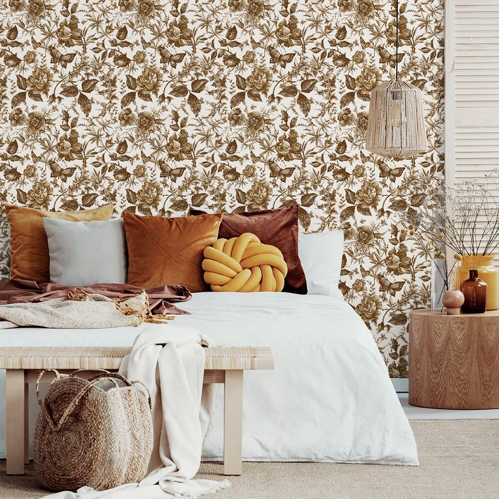 QUCHENG Rose Floral Wallpaper European Vintagel Style Wall Decor Butterfly Furniture Refitting Stickers Removable Self Adhesive Sticker Peel Stick Wall Decal Bedroom Livingroom Decoration