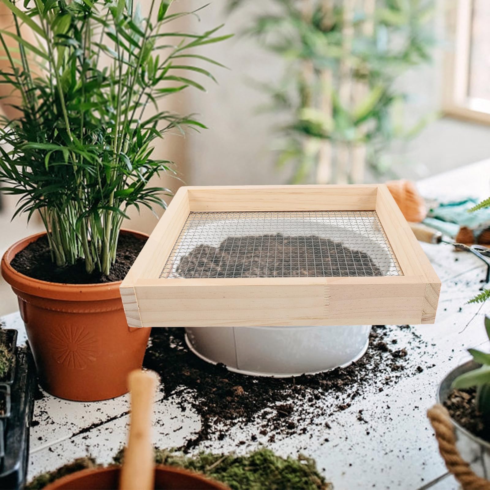 Toddmomy Cedazo de Jardín de Madera y Malla Metálica Resistente para Compost y Escombros con Construcción Firme Adecuado para Jardinería Doméstica y Trasplante
