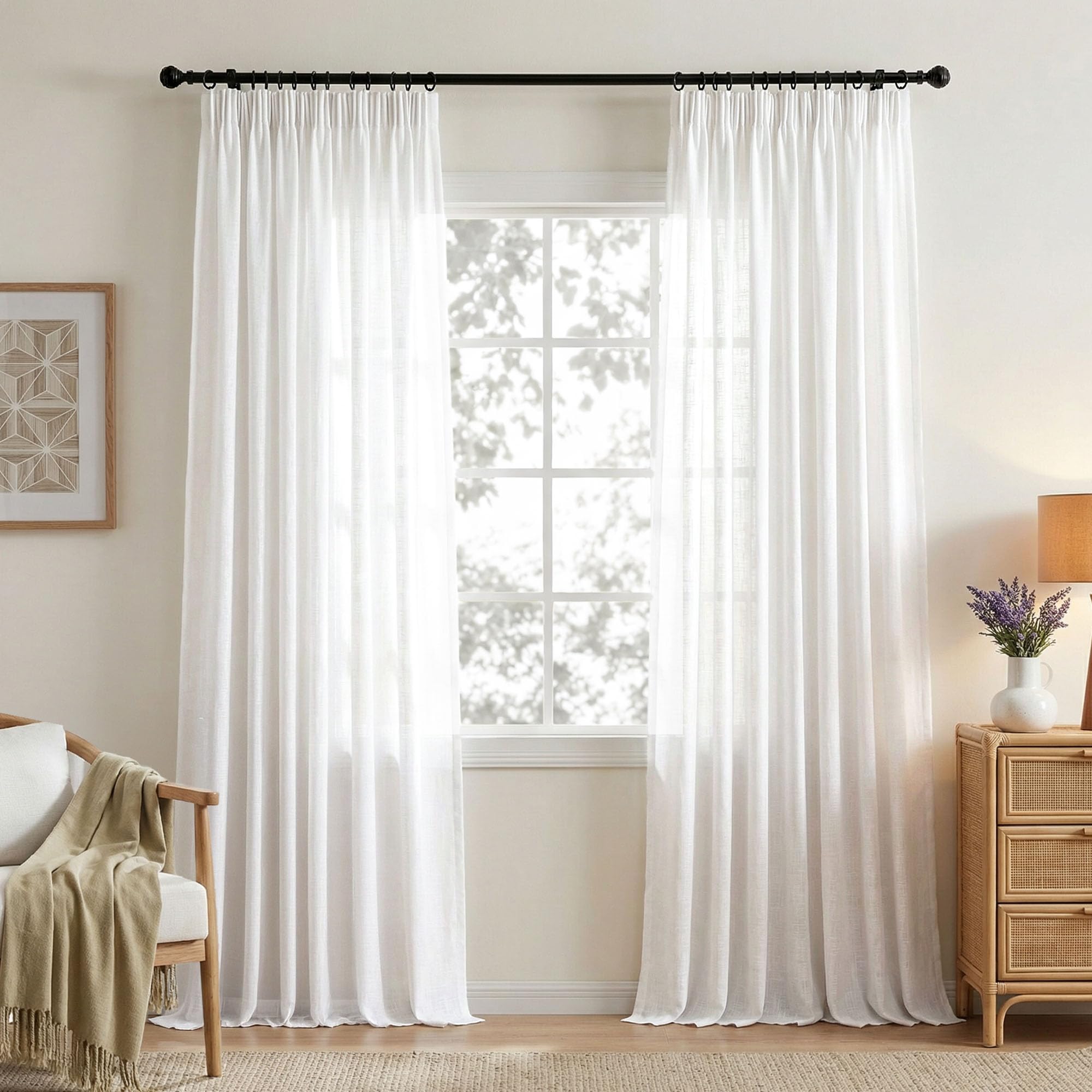 VIVICOZY BohoTransparent Vorhang,Gardinen für Wohnzimmer Schlafzimmer,Weiß, H145 x B140cm