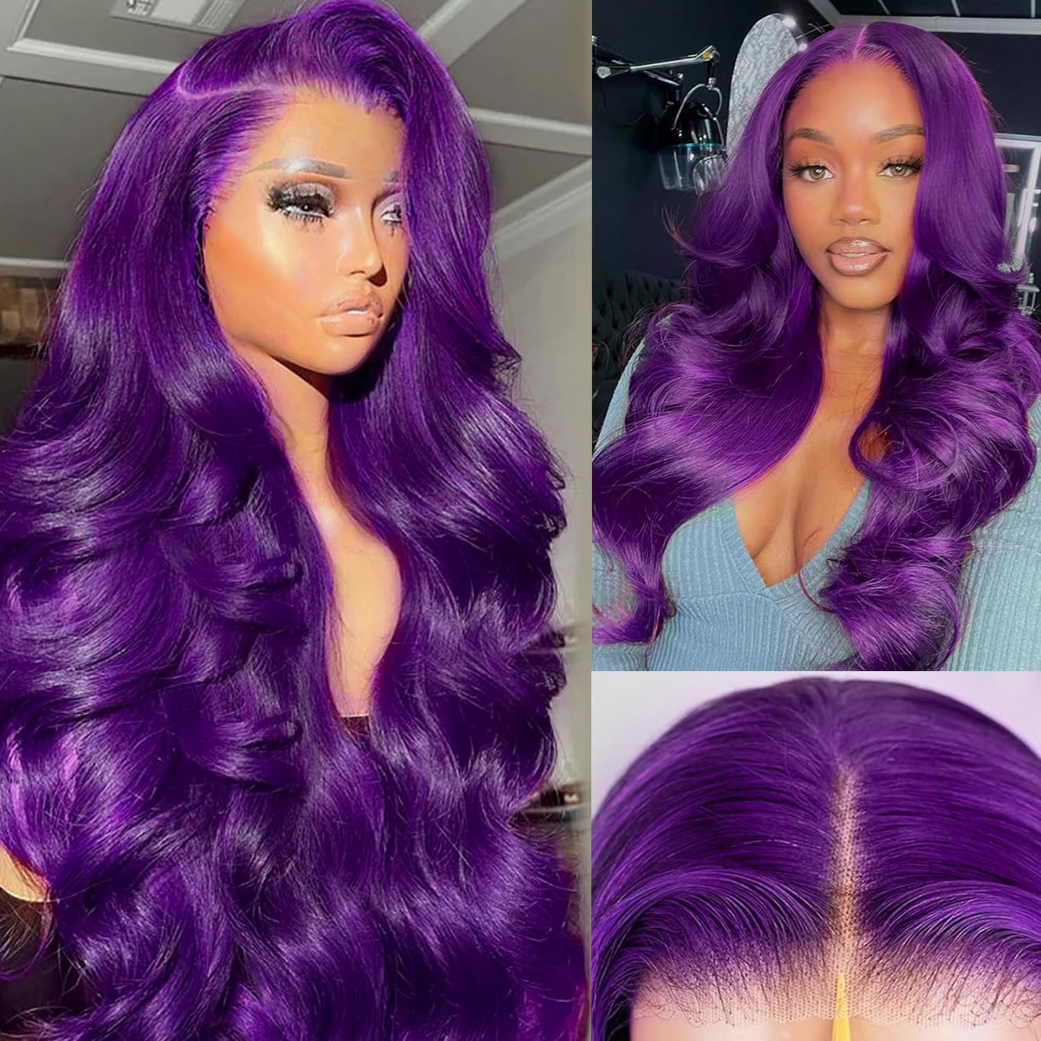 Violet Dark Purple Lace Front Synthetic Wig Dark Purple Lace Front Wigs Human Hair 13x4 Deep Purple Lace  main image 3