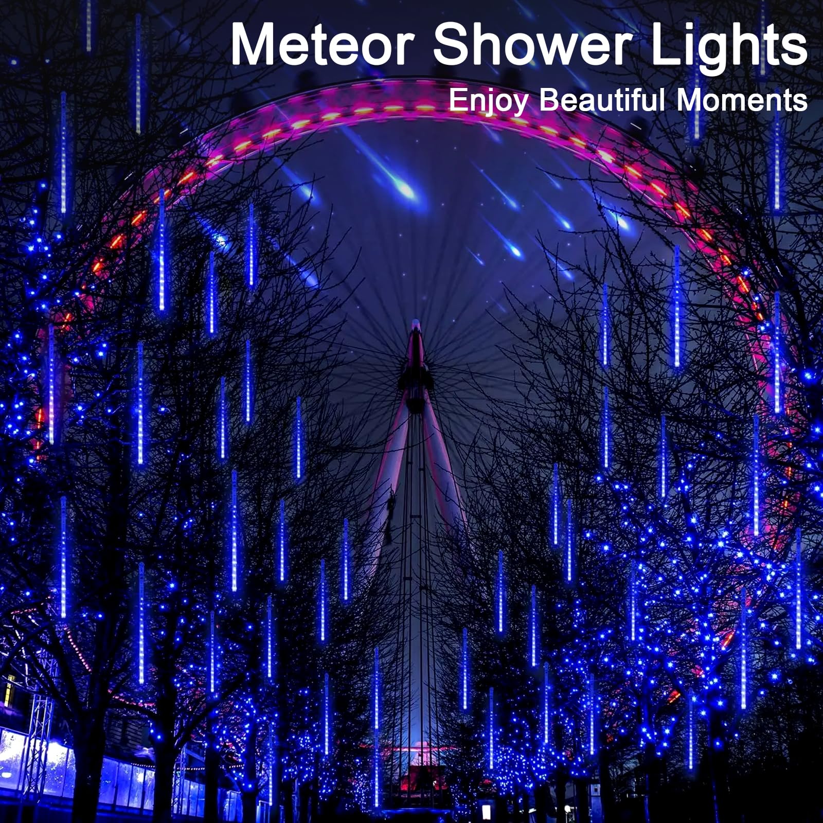 GHONLZIN LED Solar Falling Christmas Lights, 240 LEDs Meteor Shower Rain Lighting - Image 2