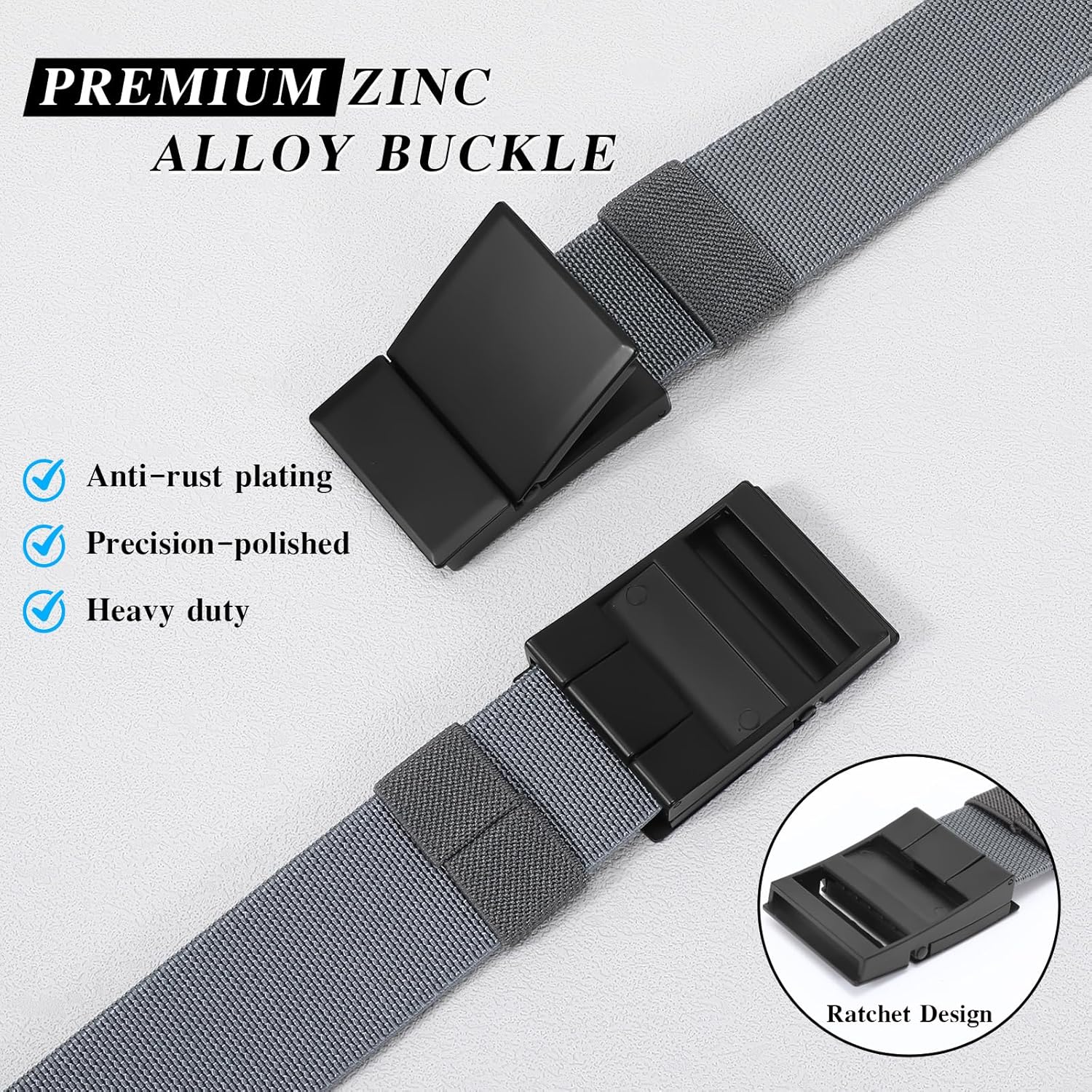 SANSTHS Mens Belt 1.5", Casual Web Golf Ratchet Belts for Men, Stretch Nylon Work Belts with Flip Top Buckle, Black Grey - Image 2