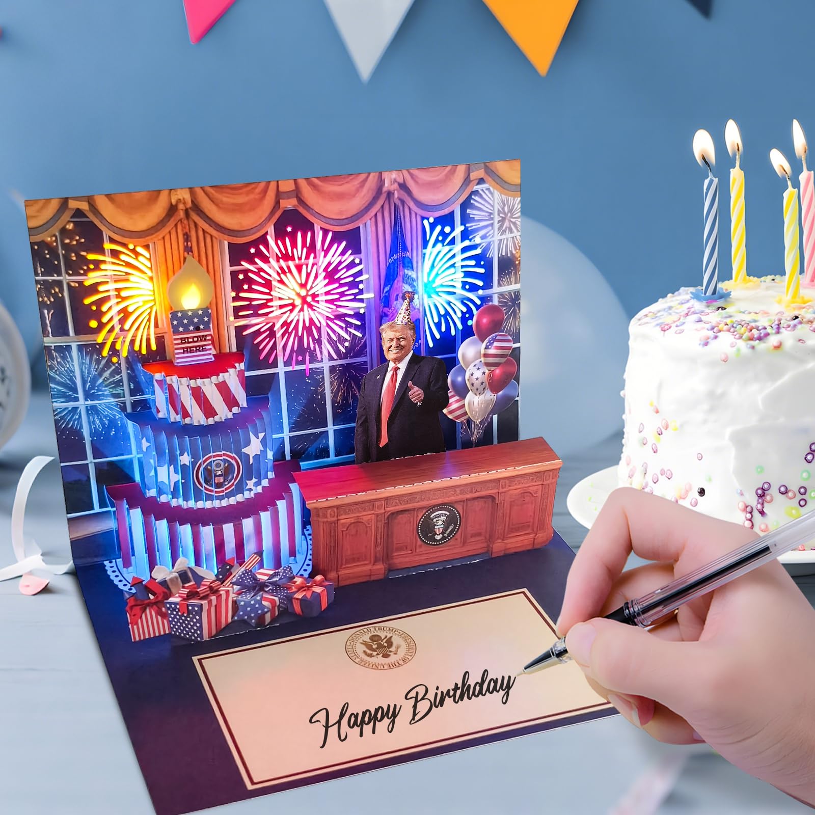 Cartes D'anniversaire Pop-up Pour Homme – Lumière LED Et Musique Avec Bougie « Blow The Candle », Couronne Dorée, Ballons 3D, Carte De Cadeau D' Anniversaire Chantante Pour Mari, Femme, Enfant, Fils