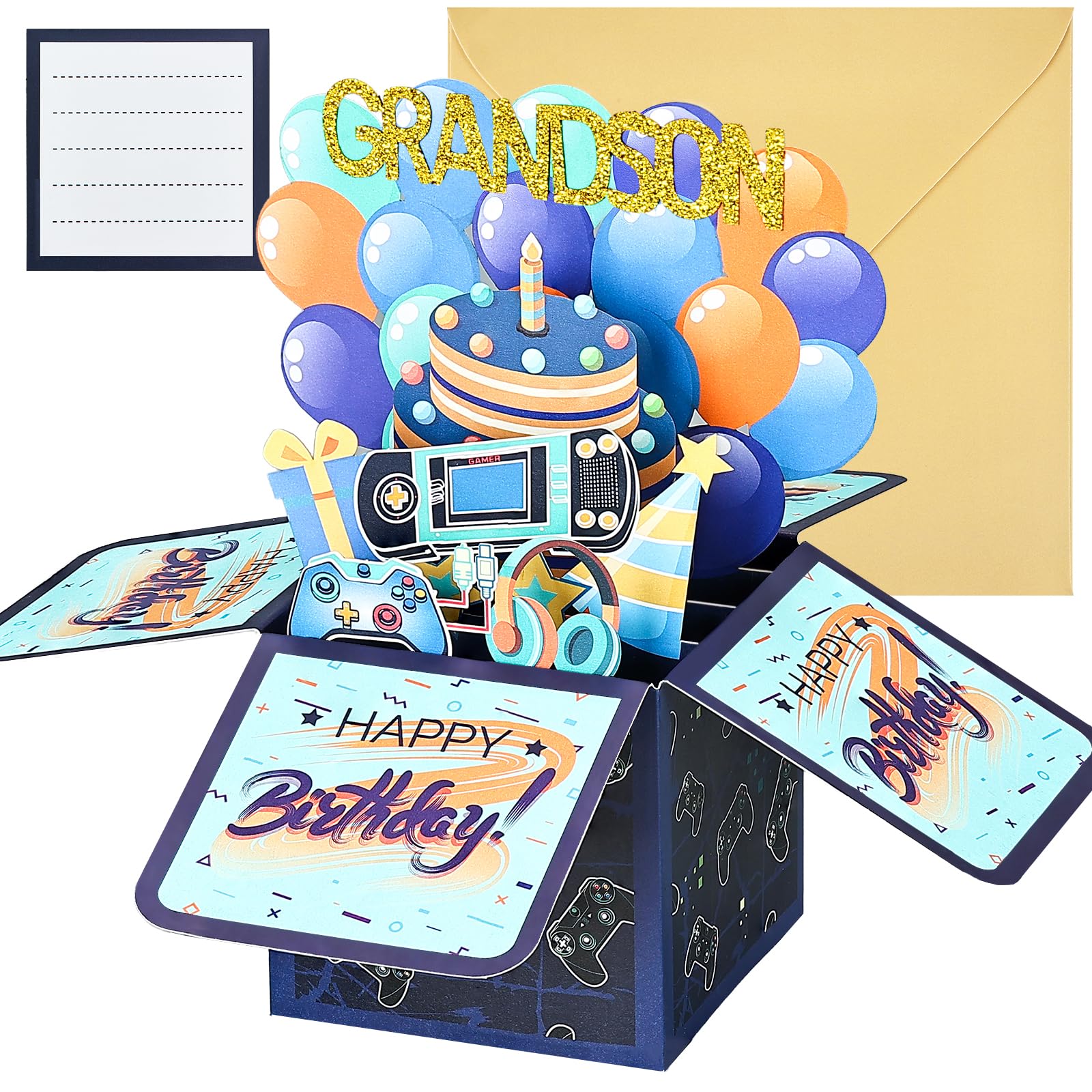 Joyoldelf Grandson Birthday Card, Pop Up Gaming Birthday Card for Boys