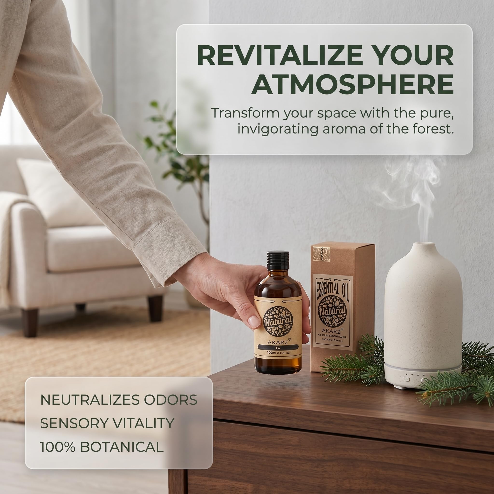 AKARZ 100ml Olejek esencjny z Jodły - Naturalny olejek aromatyczny do dyfuzorów, lamp aromatycznych i aromatów pomieszczeń