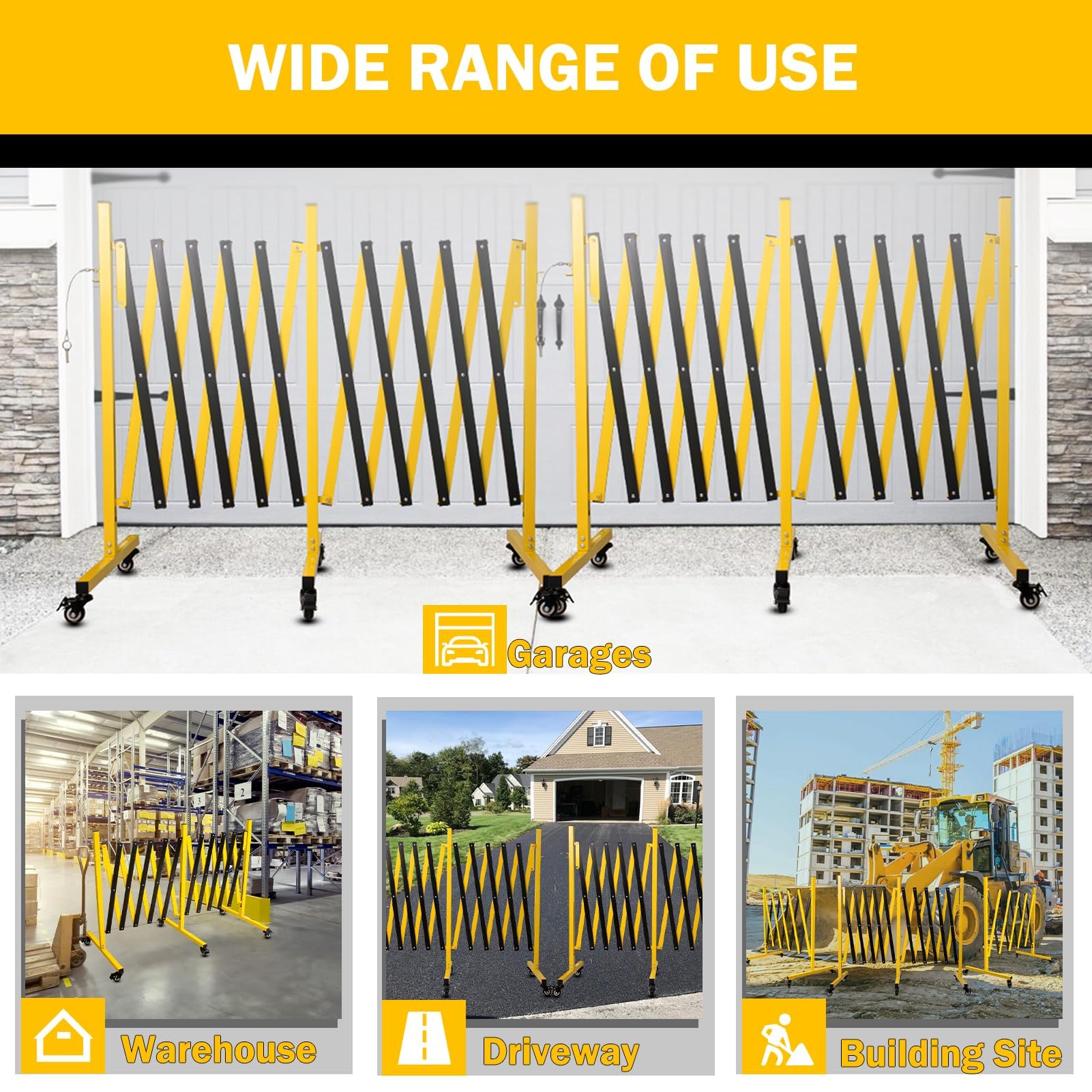 Industrielle Scherengitter Ausziehbar Outdoor 3.35m, Gelbes Und Schwarzes Absperrkette, Mobiles Absperrketten, Absperrung Ausziehbar Mit Rollen, Faltbare Ausziehbare Barrikade FüR StraßEnbau(1, 3.35m)