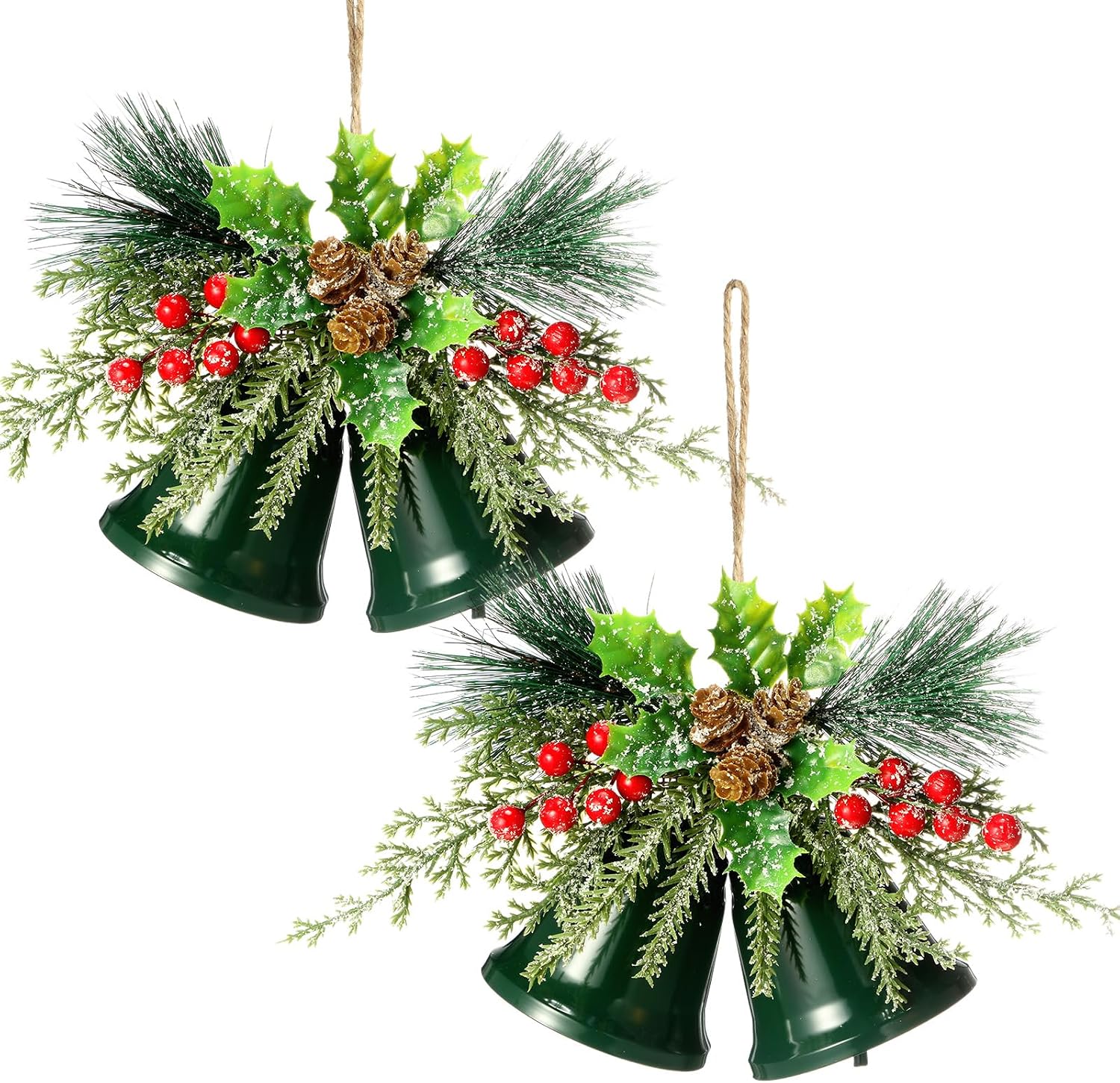 Tioncy Christmas Bell Hanging Ornaments 8.7" Large Rustic Metal Bell Decoration Xmas Hanging Decorative Bell with Red Berry for Christmas Wreath Tree Door Decor(White,4 Pcs)