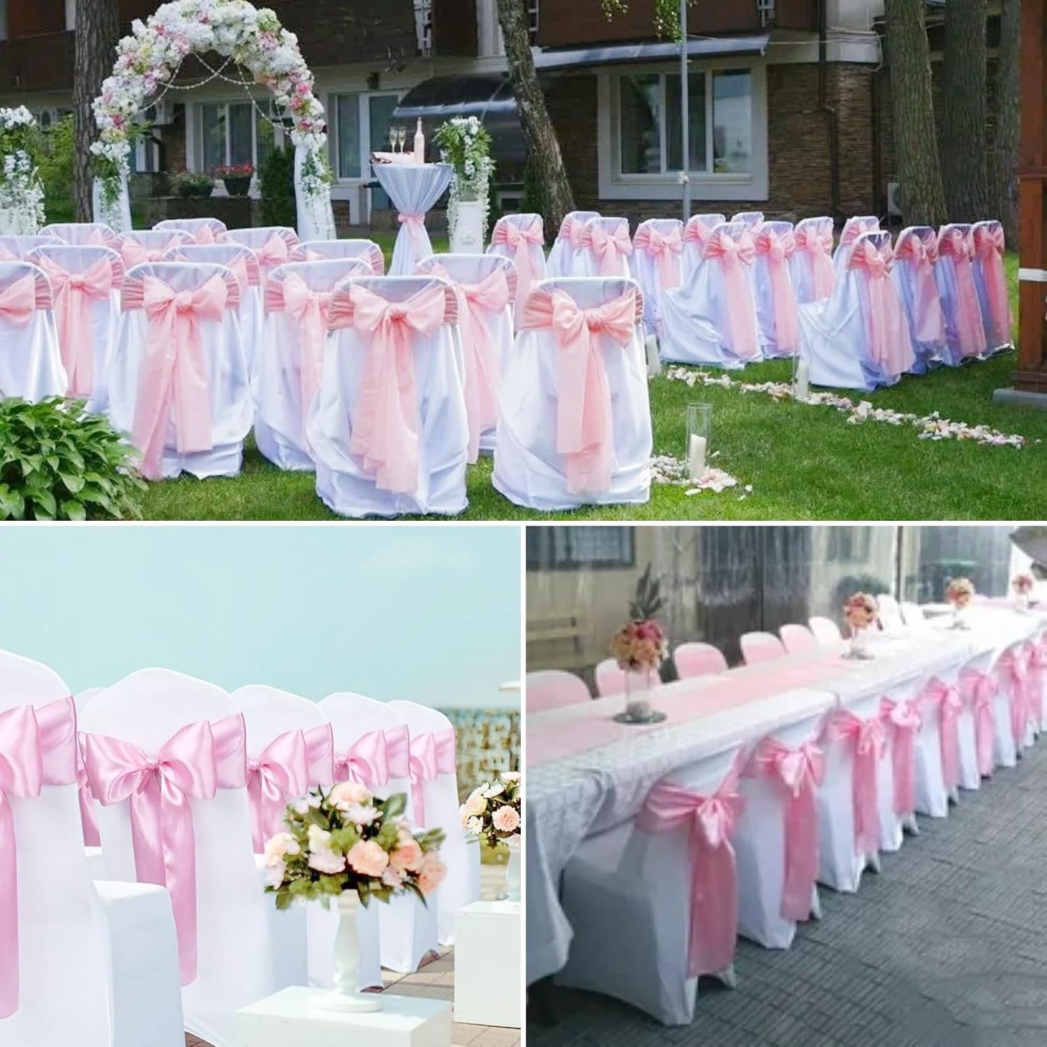 120 Pcs Pink Satin Chair Sashes Bows Universal Chair Cover 6x108 Inch