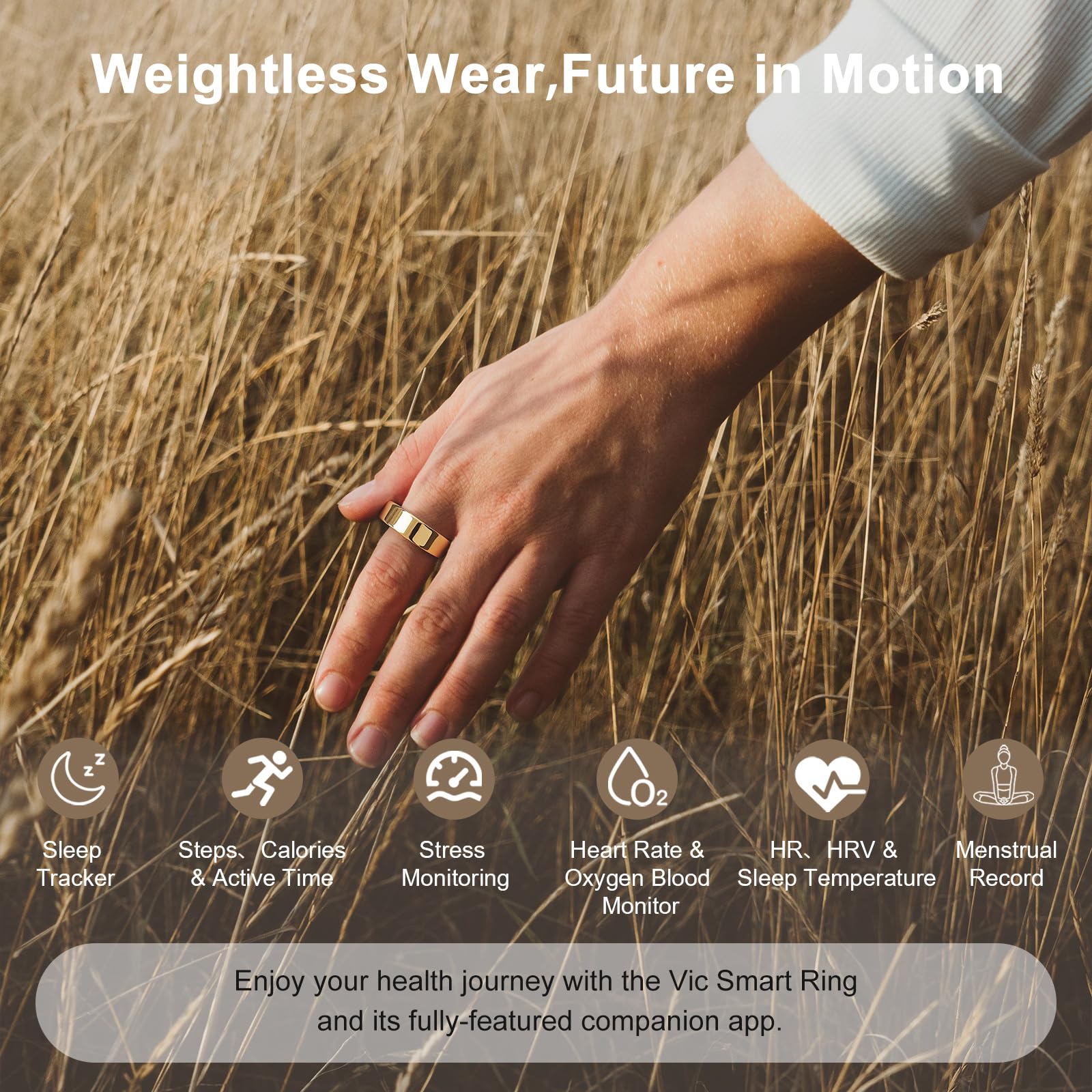Vic Ring, anello intelligente in titanio ultra leggero, durata della batteria di 7 giorni, fitness / sonno / stress / HR Tracker per donne e uomini, senza costi di abbonamento app, impermeabile IP68