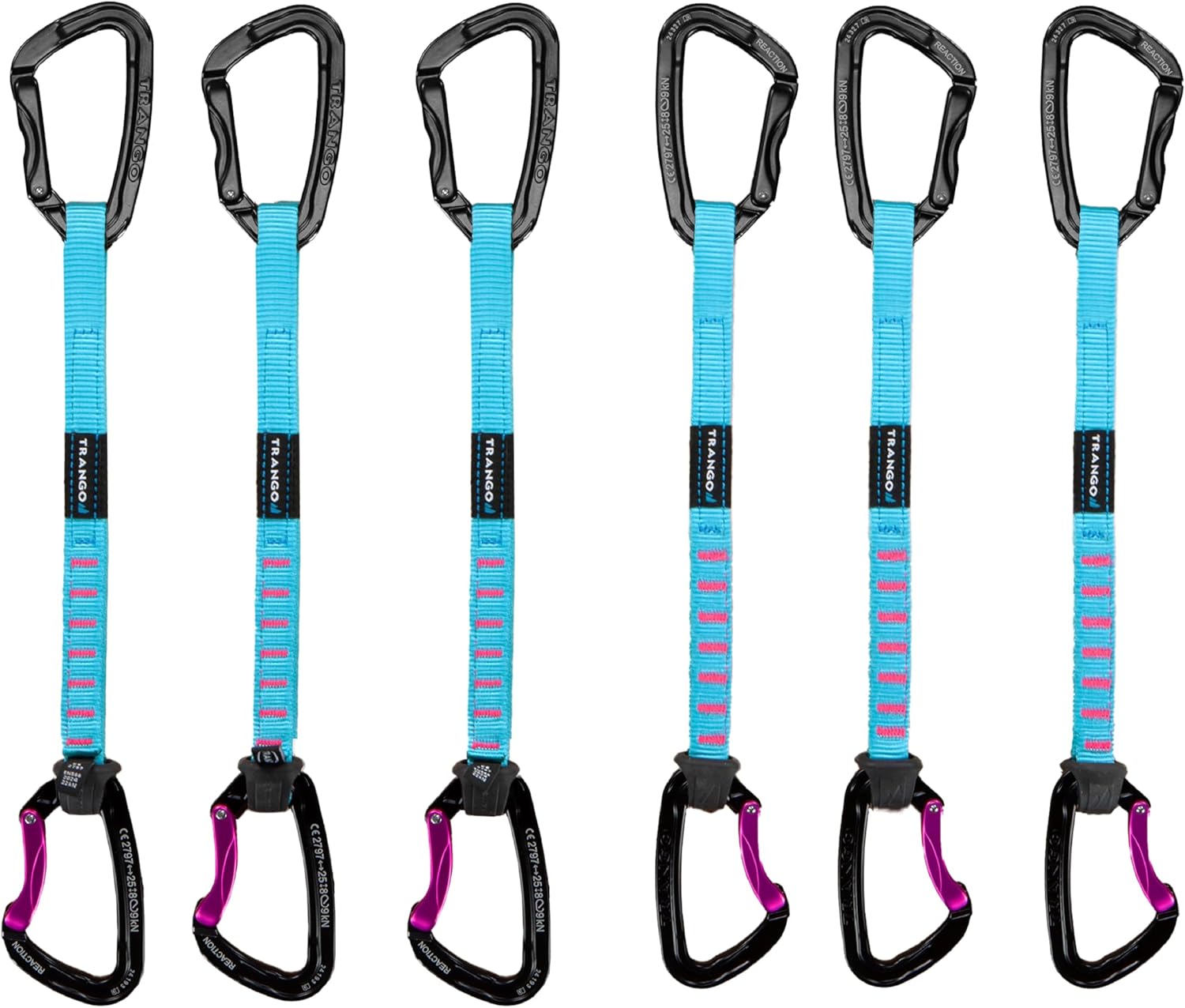 Trango Reaction World Cup Quickdraw - Sport Climbing Quickdraw for Gym & Outdoor Rock Climbing with Wide Dogbone for Easy Clipping, 15-100cm, Single and 6-Pack