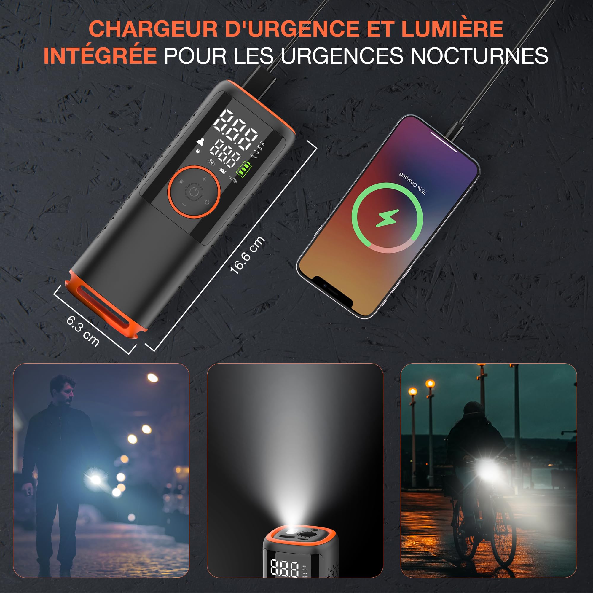 Compresseur d'air Portable 150 PSI gonfleur de pneus de Voiture gonfleur électrique sans Fil pour Voiture vélo Matelas et Balle Mini compresseur avec écran LED Rechargeable par USB