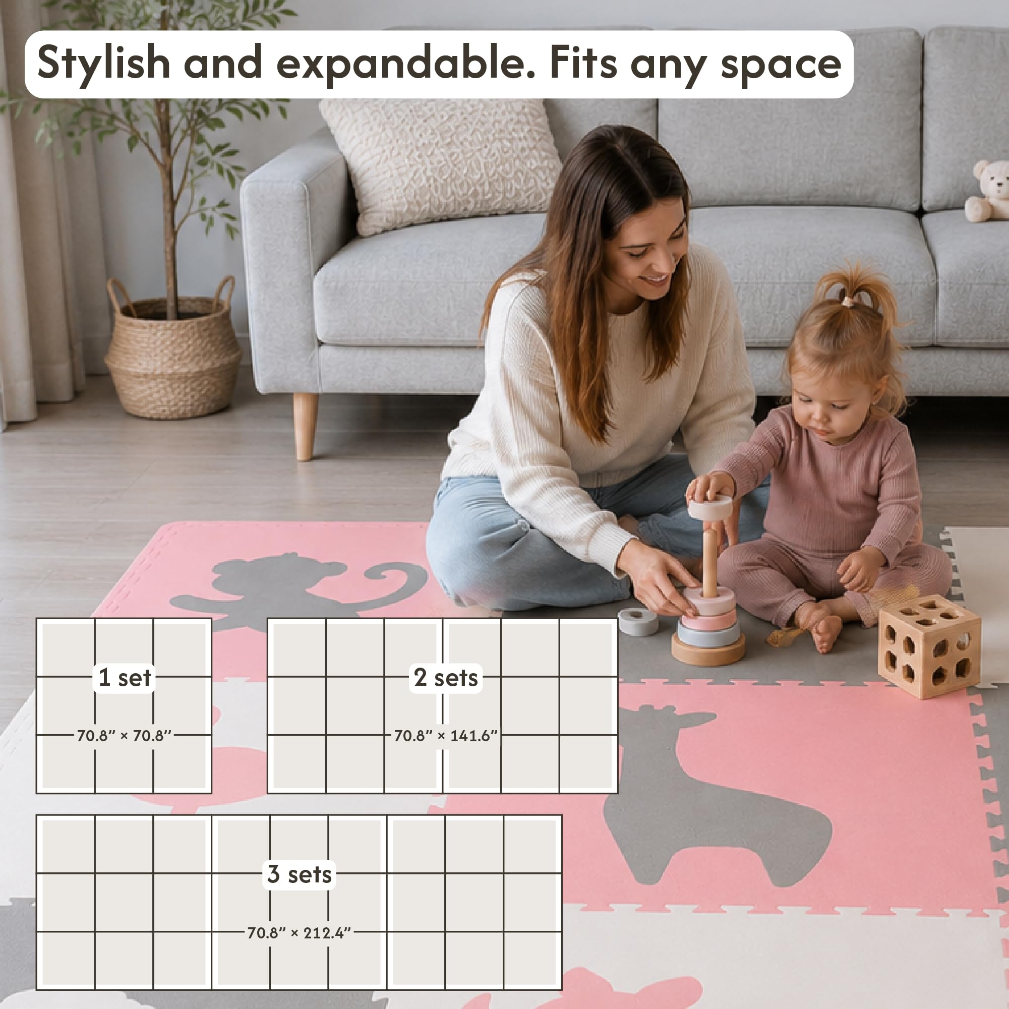 Stylowa Mata Puzzle dla Niemowląt 1,8x1,8m Afryka – 9 XXL Płyt 60x60cm – 20% Grubsza & Miękka Mata do Zabawy dla Dzieci – Bezpieczna, Bezwonna, Łatwa w Czyszczeniu Mata do Raczkowania