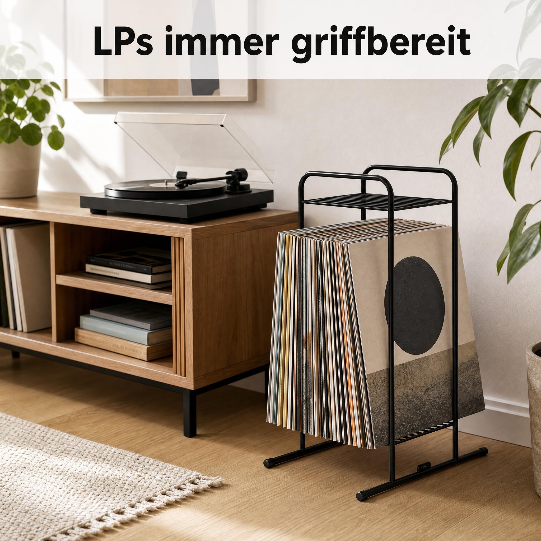 Zomo VS-Rack Vinya 50 Vinylständer – 300 x 190 x 455 mm - Schwarz - Plattenregal aus Stahl für bis zu 50 LPs – Kompaktes Schallplattenregal mit breiten Standfüßen – Modernes Vinyl Rack
