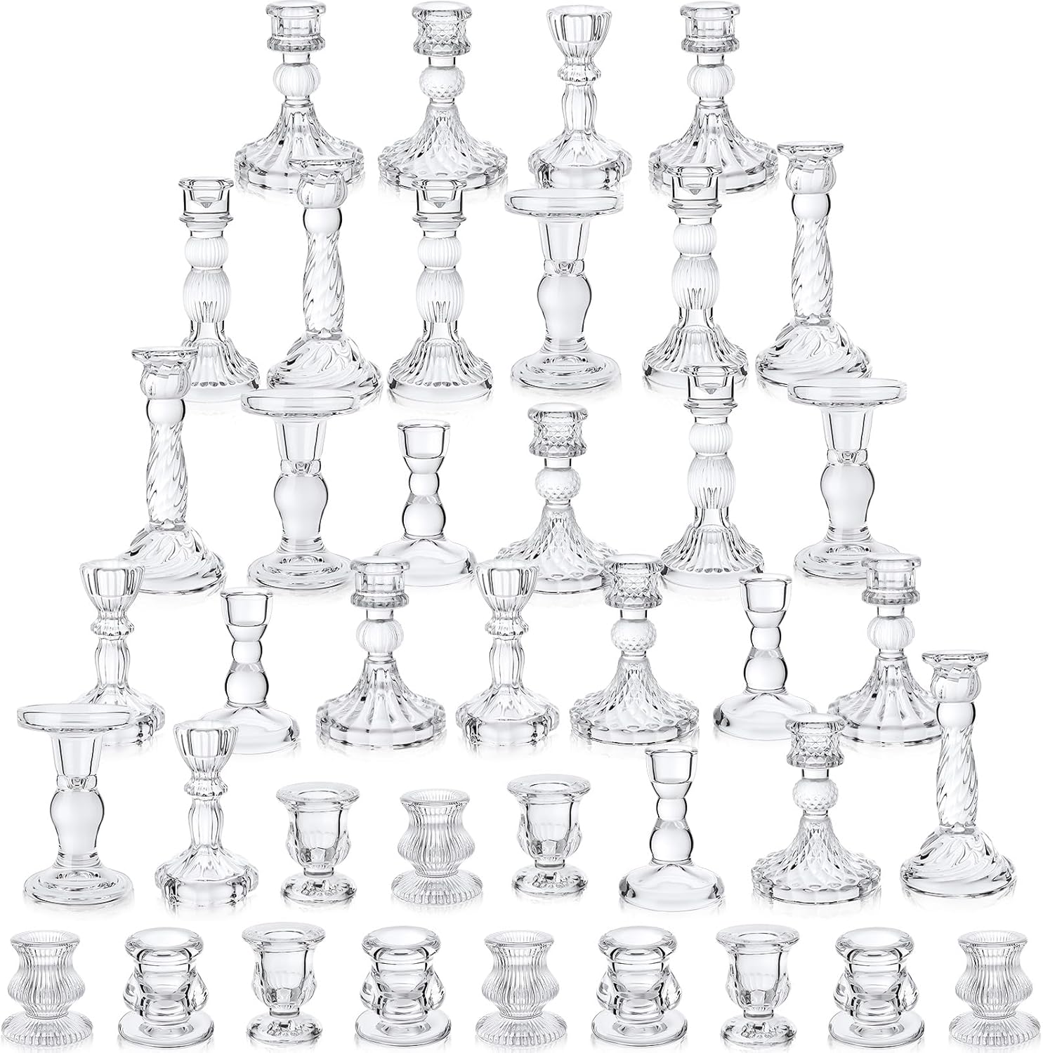 Mumufy 40 Pcs Glass Crystal Taper Candle Holders Clear Glass Candlestick Holder Fit 0.8 Inch Candles Crystal Decorative Candle Stand Centerpiece Table Wedding Dining Party (Classic,Clear) Classic Clear 40