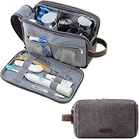 BAGSMART Men's Canvas Toiletry Bag - Water-Resistant Dopp Kit Travel Organizer with Elastic Bands & Multi-Pockets, Grey Medium