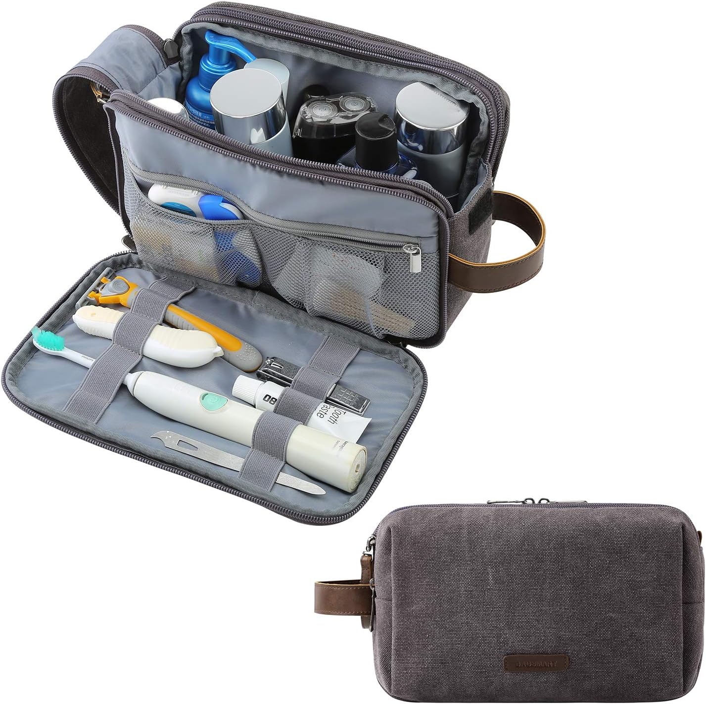 Toiletry Bag for Men, BAGSMART Travel Shaving Dopp Kit Water-resistant Toiletry Organizer for Travel Accessories, Grey