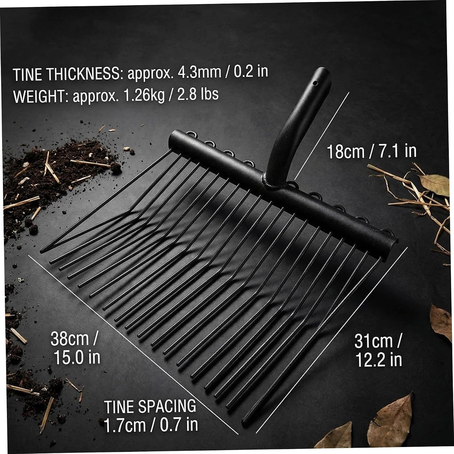Manure Fork Replacement Head Heavy Duty Manganese Steel Pitchfork Head with Ergonomic Handle for Stable Garden Farm Use