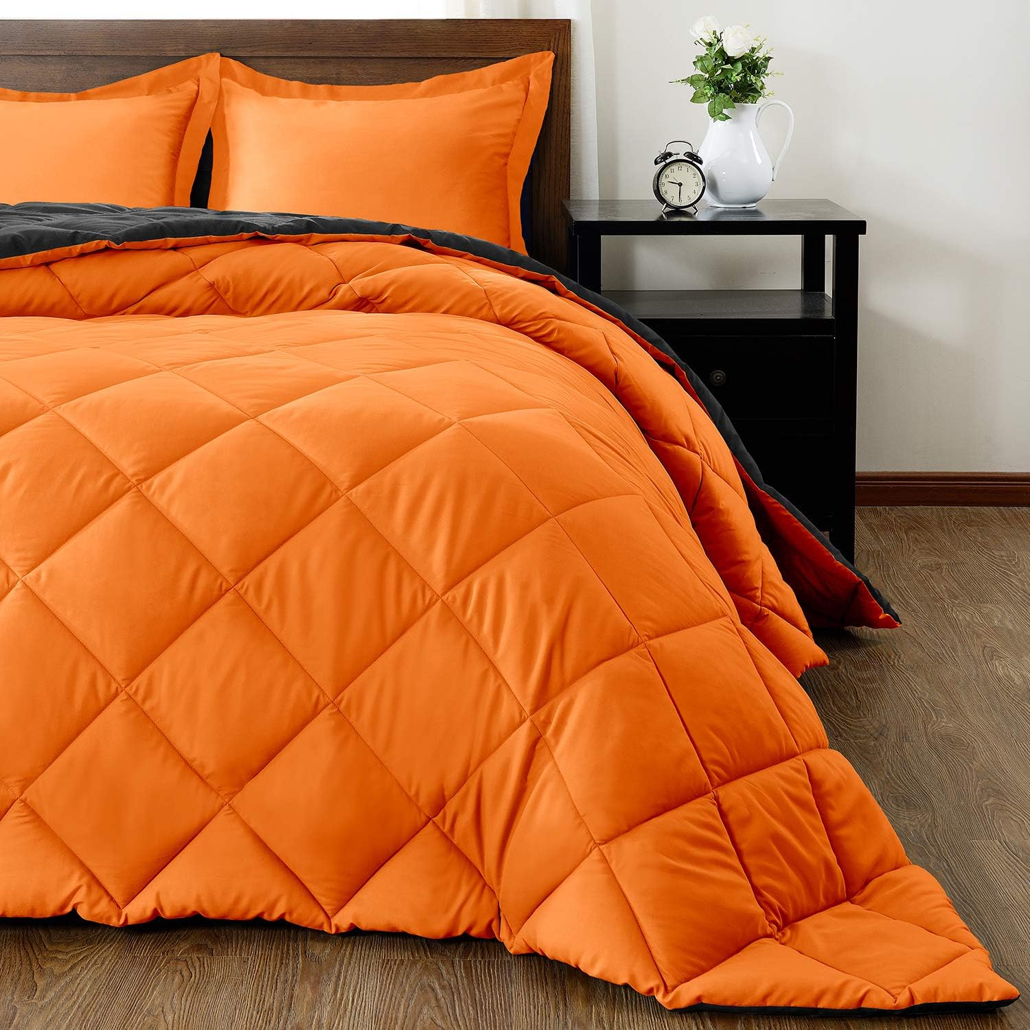 Reversible Comforter Down Alternative 3 Pcs Comforter Set (Orange/Black, Oversized King (98'' x 120'') 3 Pcs) 1 Comforter with 2 Pillowcase 1000 Tc Soft Cotton