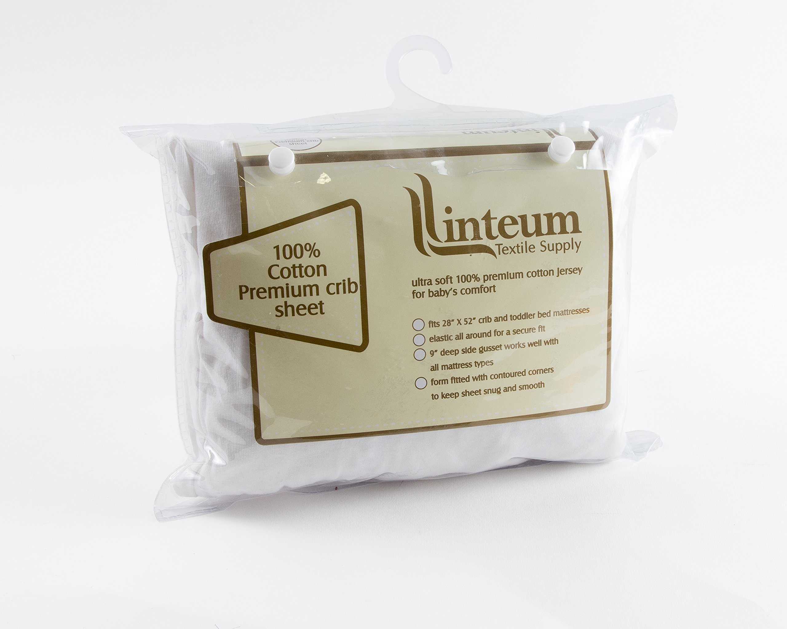 Linteum Textile Supply Linteum Textile 100% Cotton Premium Jersey Knit BABY CRIB FITTED SHEET 28x52x9 In. White