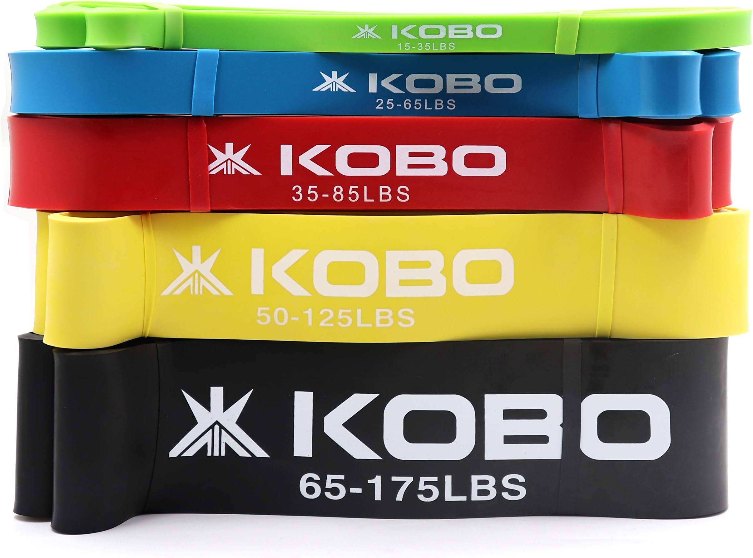 Kobo Latex Power Loop Band Set Pull Up Assist Rubber Bands 41 inch| Powerlifting Bands - for Mobility & Body Stretching, Powerlifting, Resistance Training with Travel Bag & Workout Guide Booklet