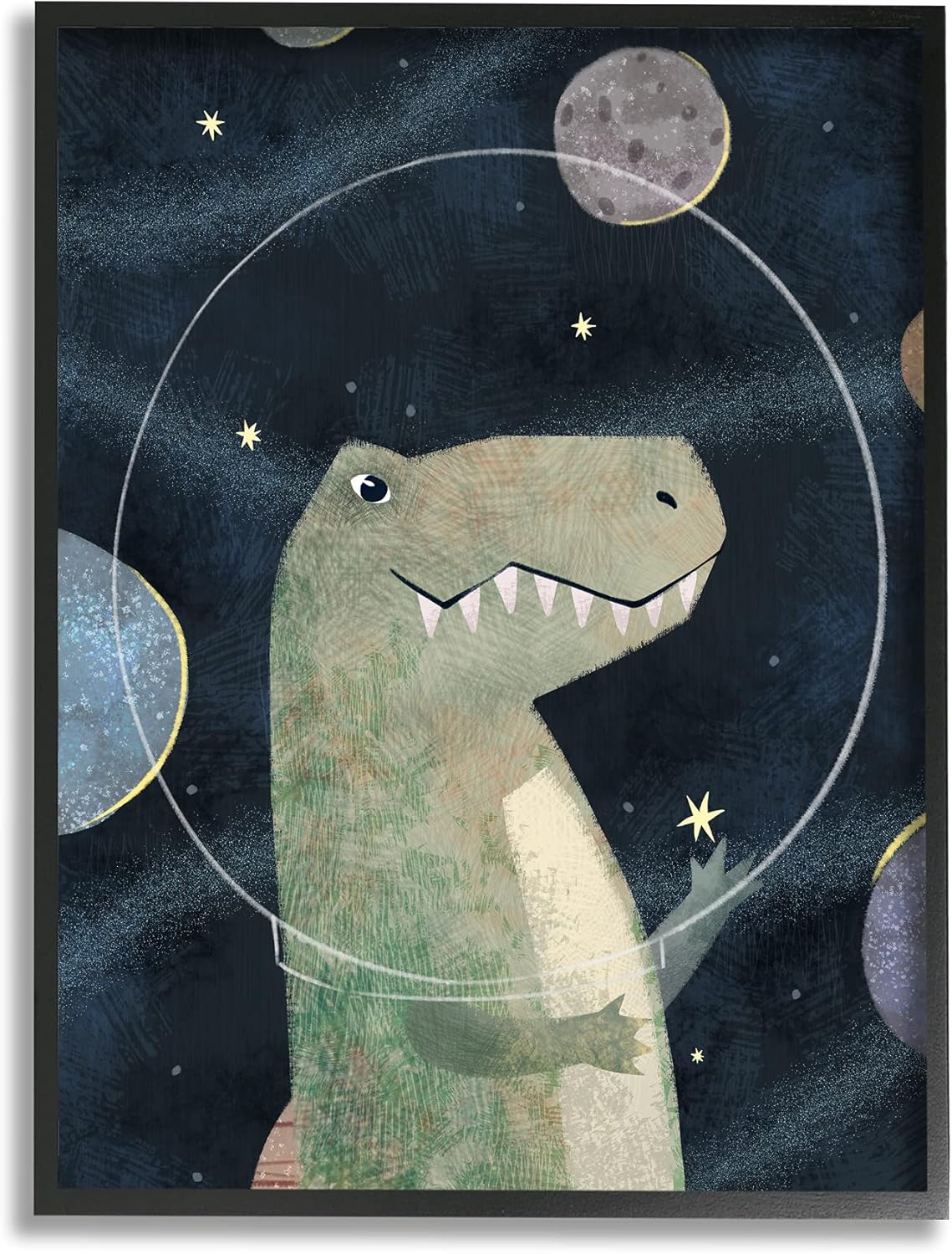 Stupell Industries Outer Space Dinosaur Glass Helmet Galactic Planets, Designed by Ziwei Li Black Framed Wall Art, 16 x 20, Blue 16L" x 20W" Blue