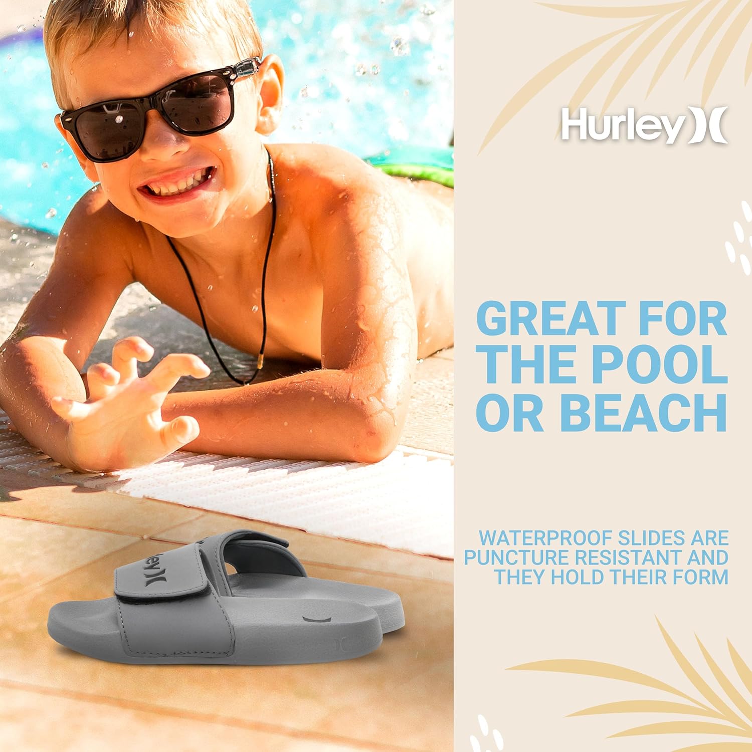 Hurley Kids NAIA Slides Adjustable Strap Slip-On Sandals Indoor and Outdoor EVA Footbed Shower Slides for Girls and Boys - Image 3