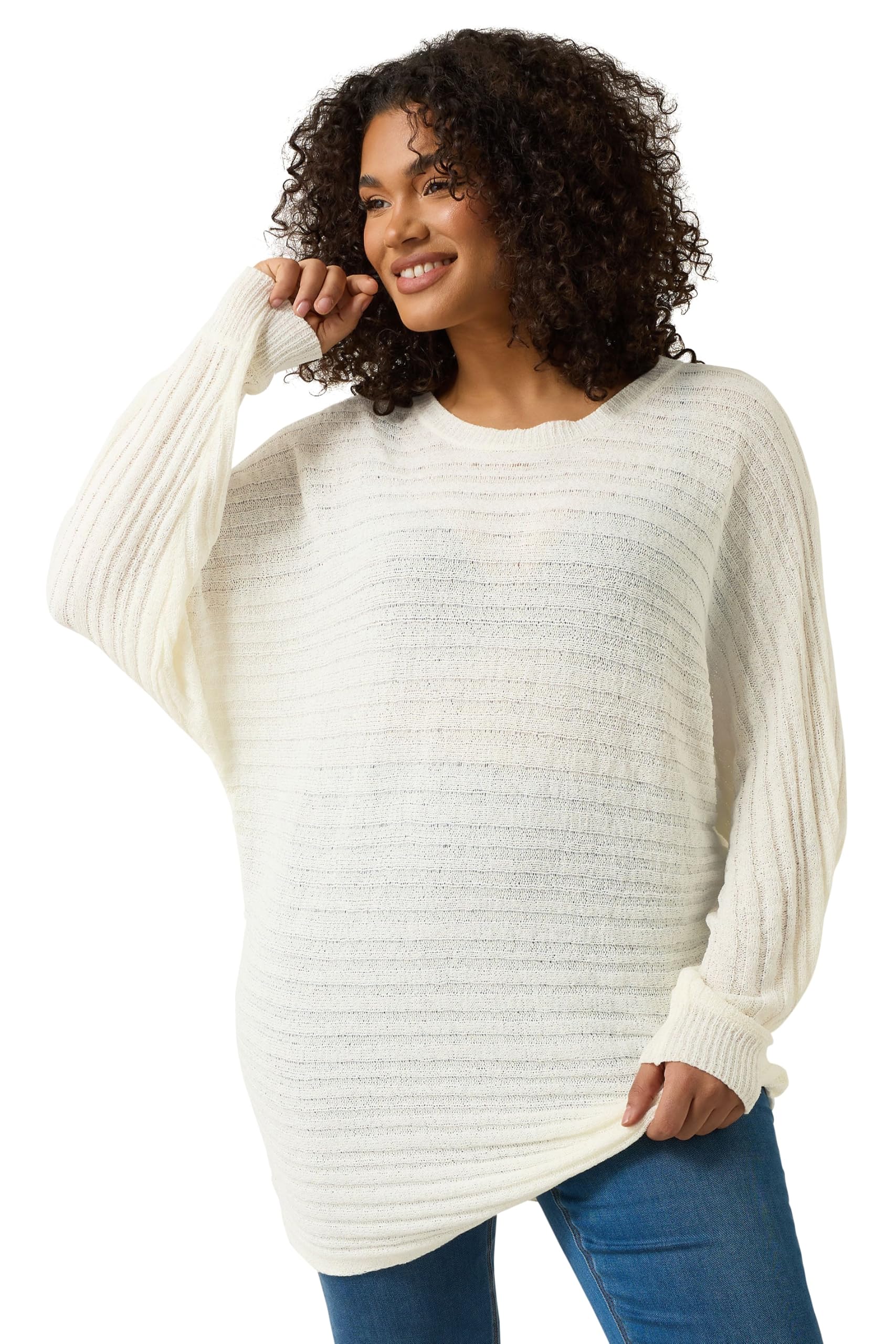 Evans Women's White Plus Batwing Sleeve Jumper Size 16