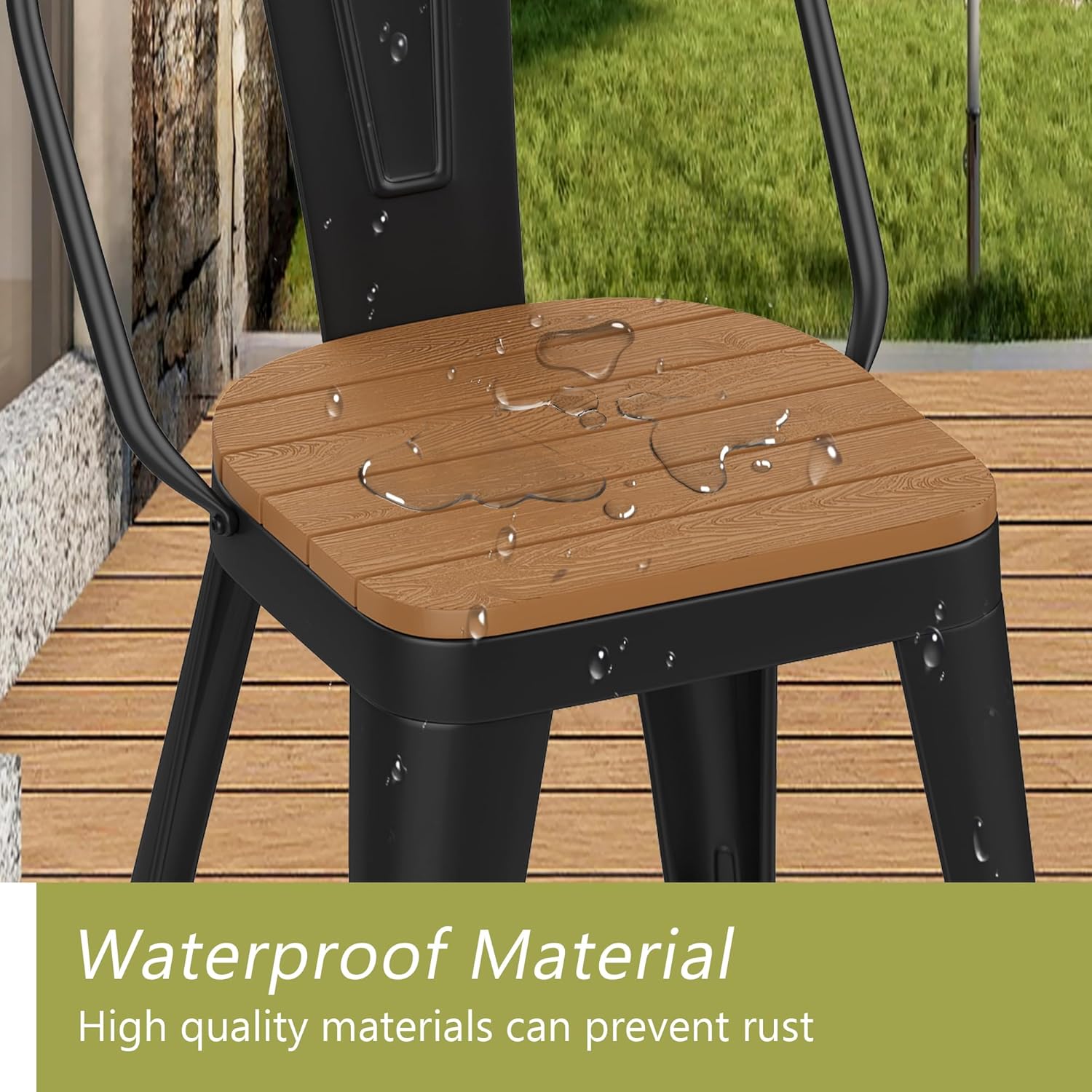 Outdoor Metal Bar Stools Set of 4,24 inch Barstools Counter Height Bar Stool with High Back Farmhouse Kitchen Dining Chairs Bar Funiture for Outside