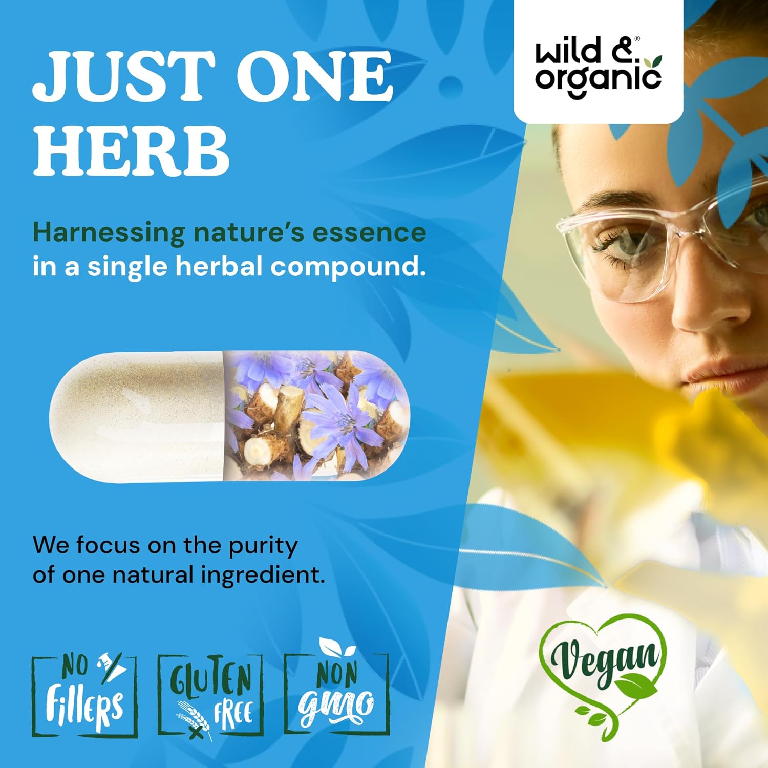 Wild & Organic Inulin Prebiotic Fiber Capsules 1400 mg - Digestive & Gut Support - Chicory Root Inulin Powder Supplement - Vegan, No Fillers, Non-GMO - 60 Count - Image 5