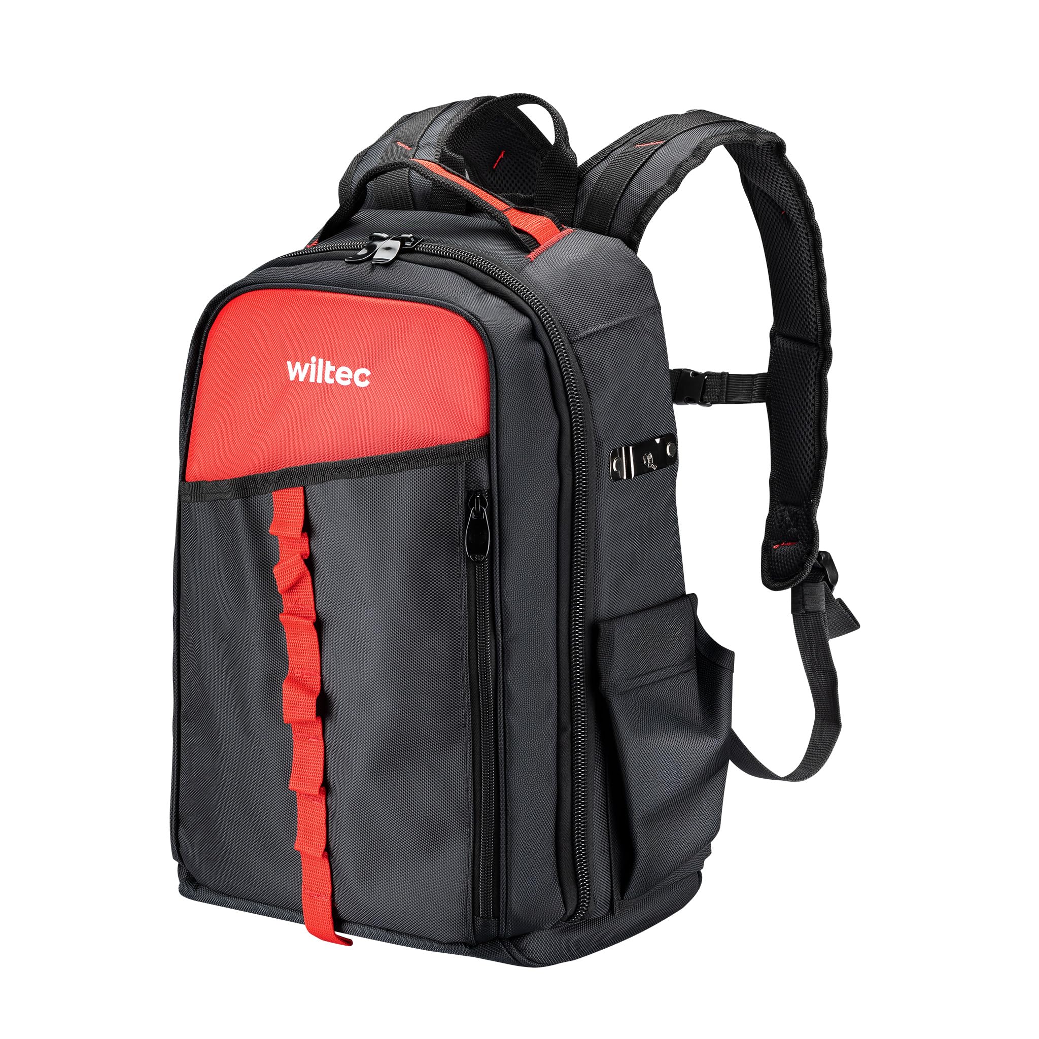 Wiltec Werkzeugrucksack 33 x 20 x 43 cm bis 30 kg, Werkzeug Tasche 16 Fächer, Werkzeug Rucksack gepolstert, robuste Werkzeugtasche