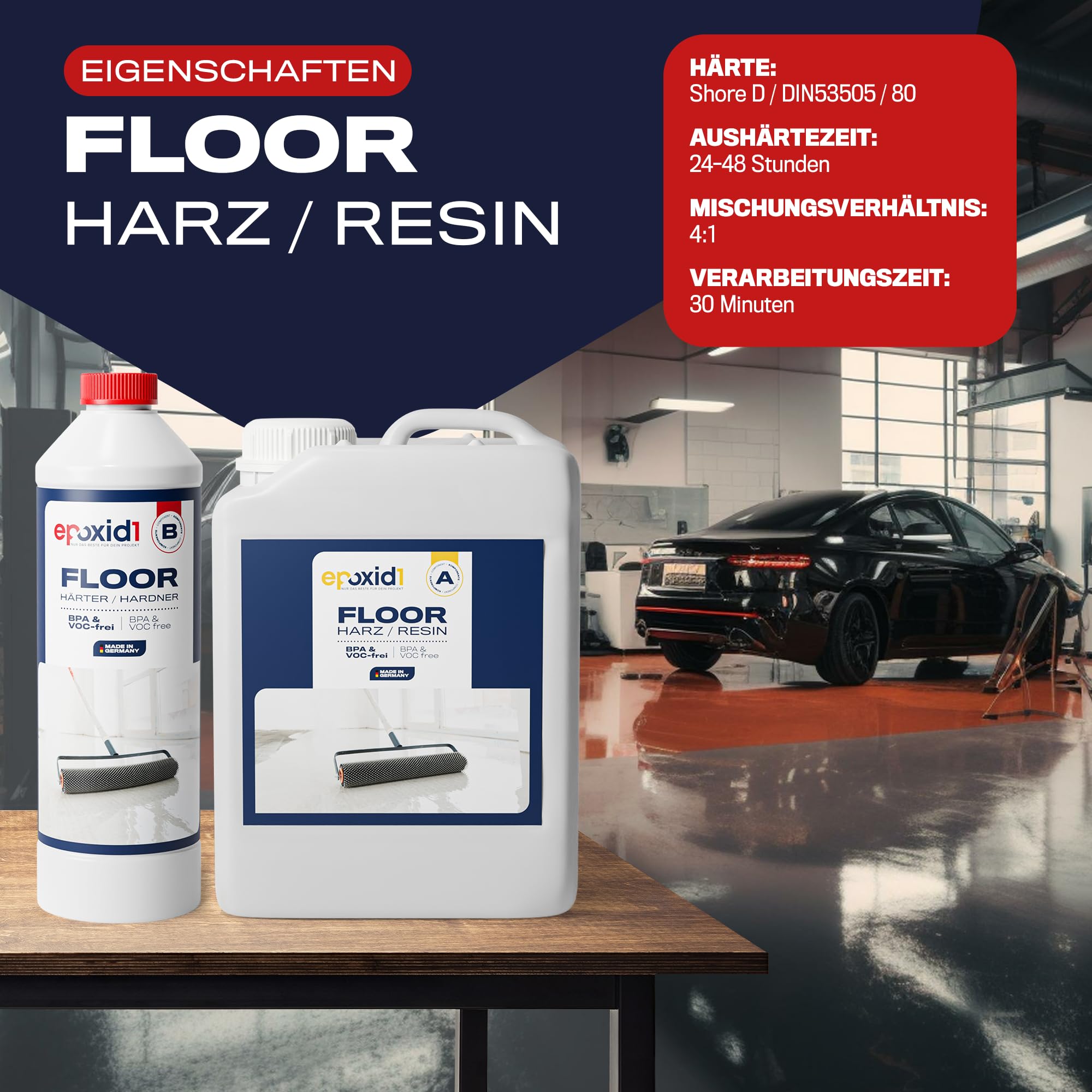 Epoxidharz Bodenbeschichtung [zum Aufrollen] - speziell für Nutzböden - 2k Betonfarbe für Garage, Keller & Werkstatt - Epoxidharz mit Härter, Kunstharz (RAL 7032 Kieselgrau, ~20m² (10kg))