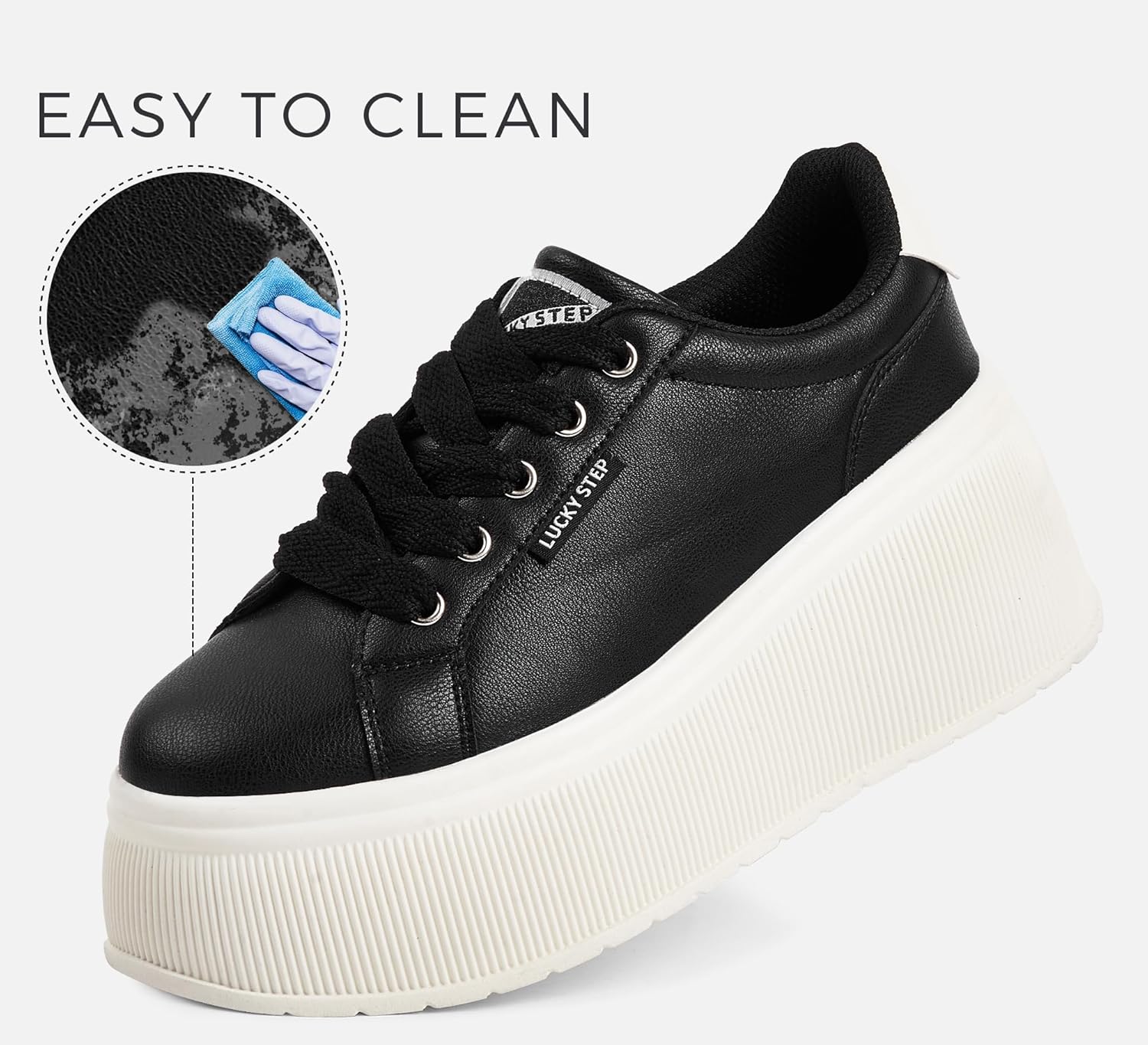 LUCKY STEP Women's Platform Fashion Sneakers Classic Wedge Canvas Casual Low Top Retro Walking Shoes - Image 3