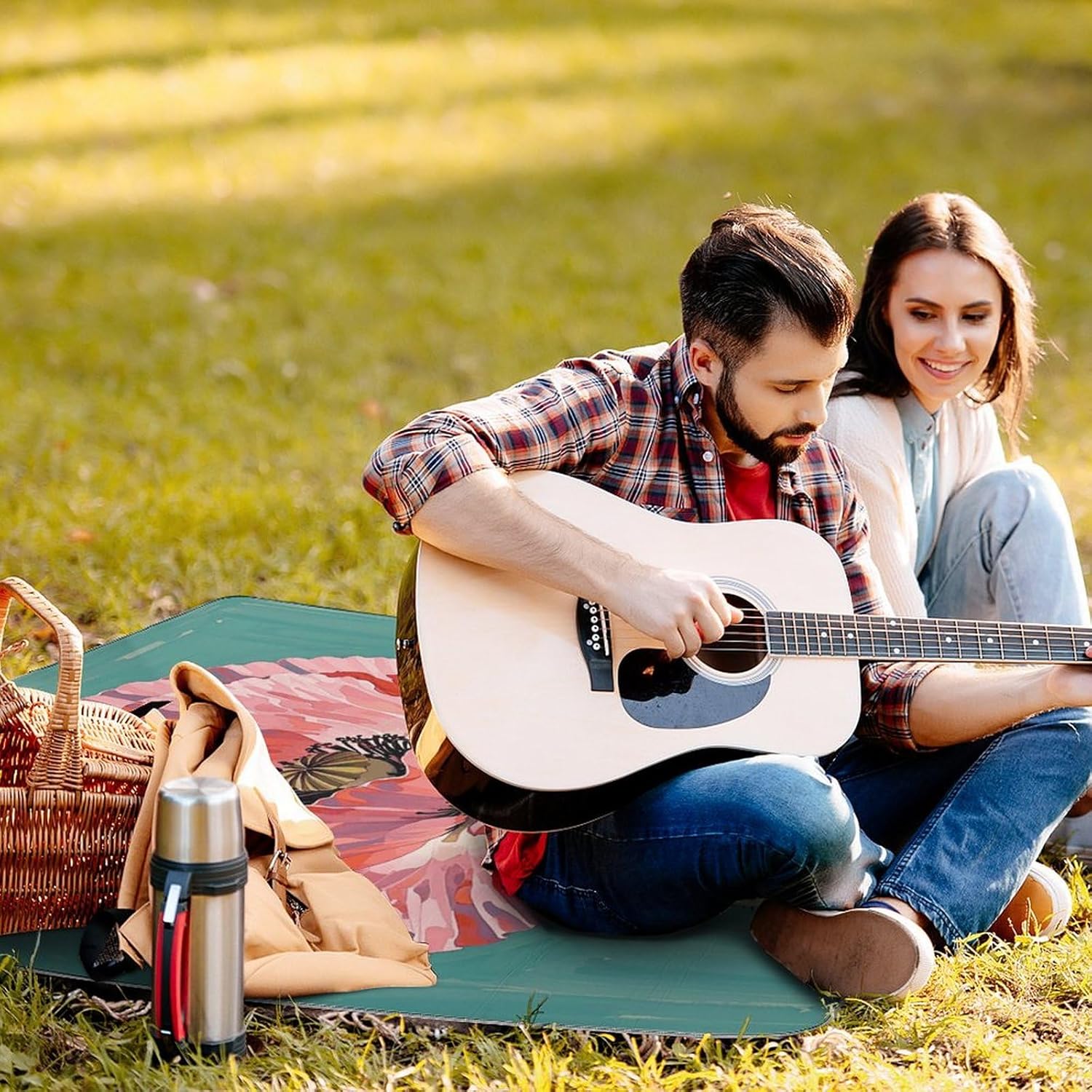 Outdoor Picnic Blanket Extra Large Beach Blanket Waterproof Picnic Mat Flowers Color Camping Blanket Portable with Carry Strap Park Blanket for Grass Camping Park