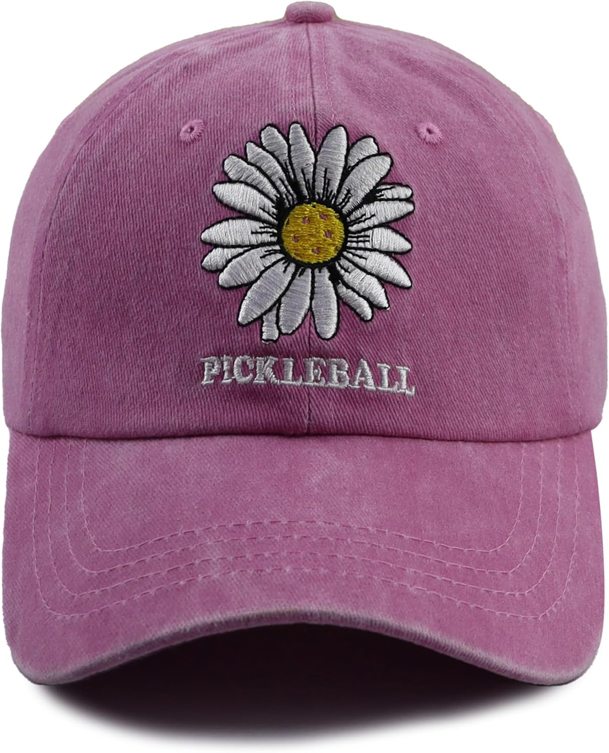 Pickleball Hat for Women, Funny Adjustable Cotton Embroidered Daisy Pickle Ball Baseball Cap