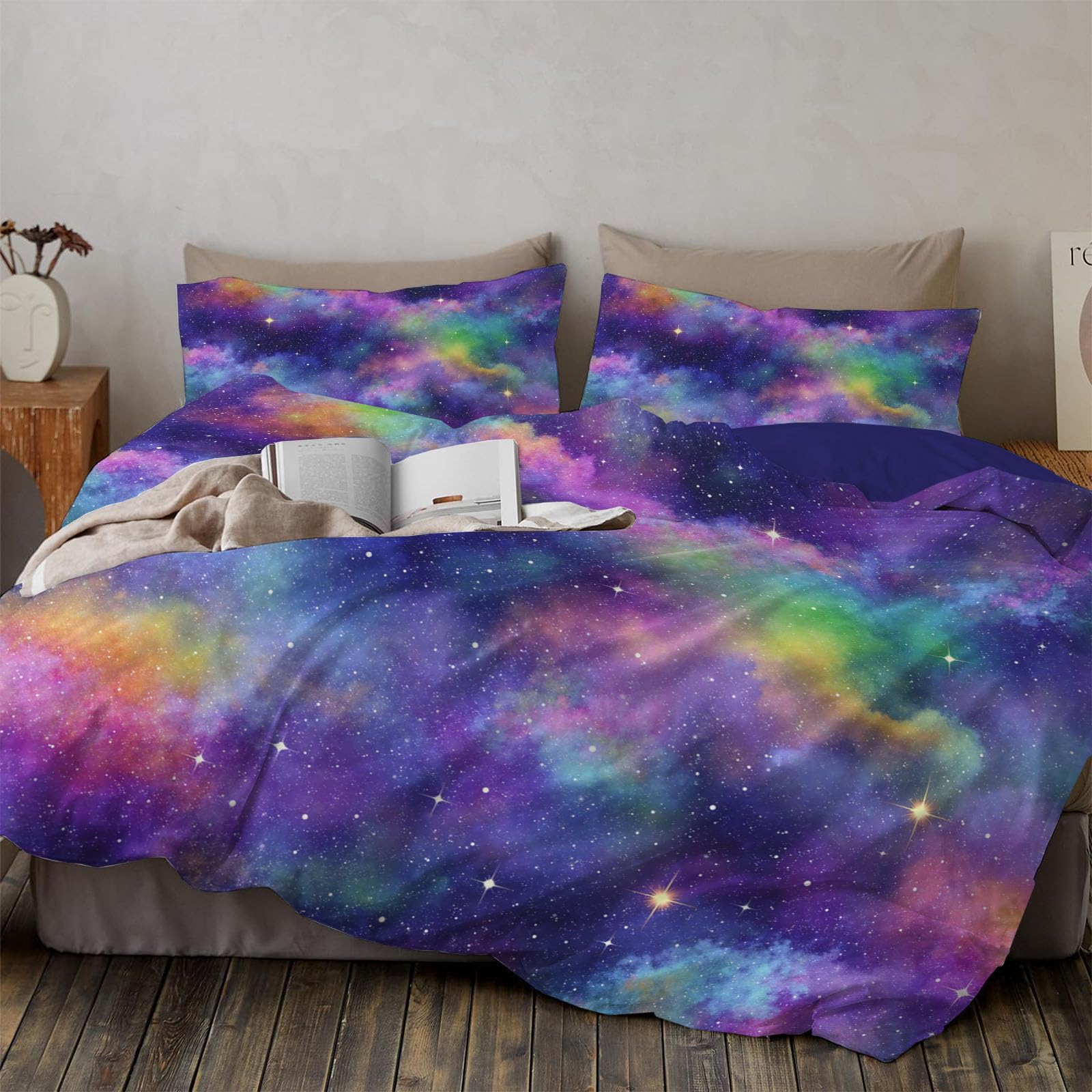 Housse de Couette 240x260 Ciel Étoilé en Microfibre Réversible avec Fermeture Éclair