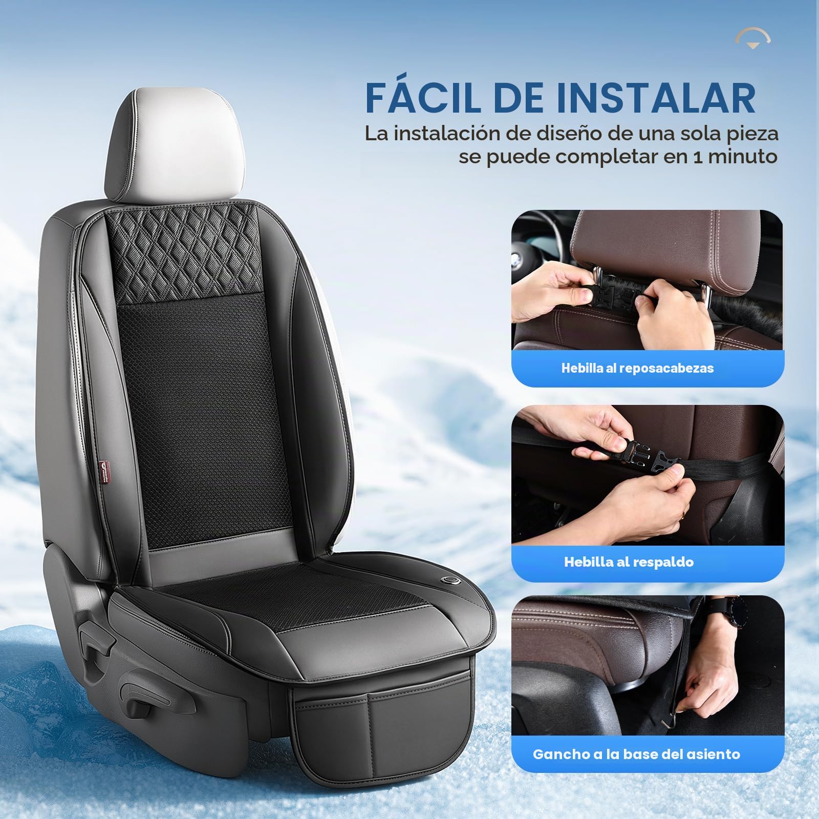 Coverado Verano Cojín de Asiento de Coche con Poderosa Ventiladores & 3-Velocidad Ajustable Funda de Asiento, Universal para Coche SUV camión LKW, Van, Negro