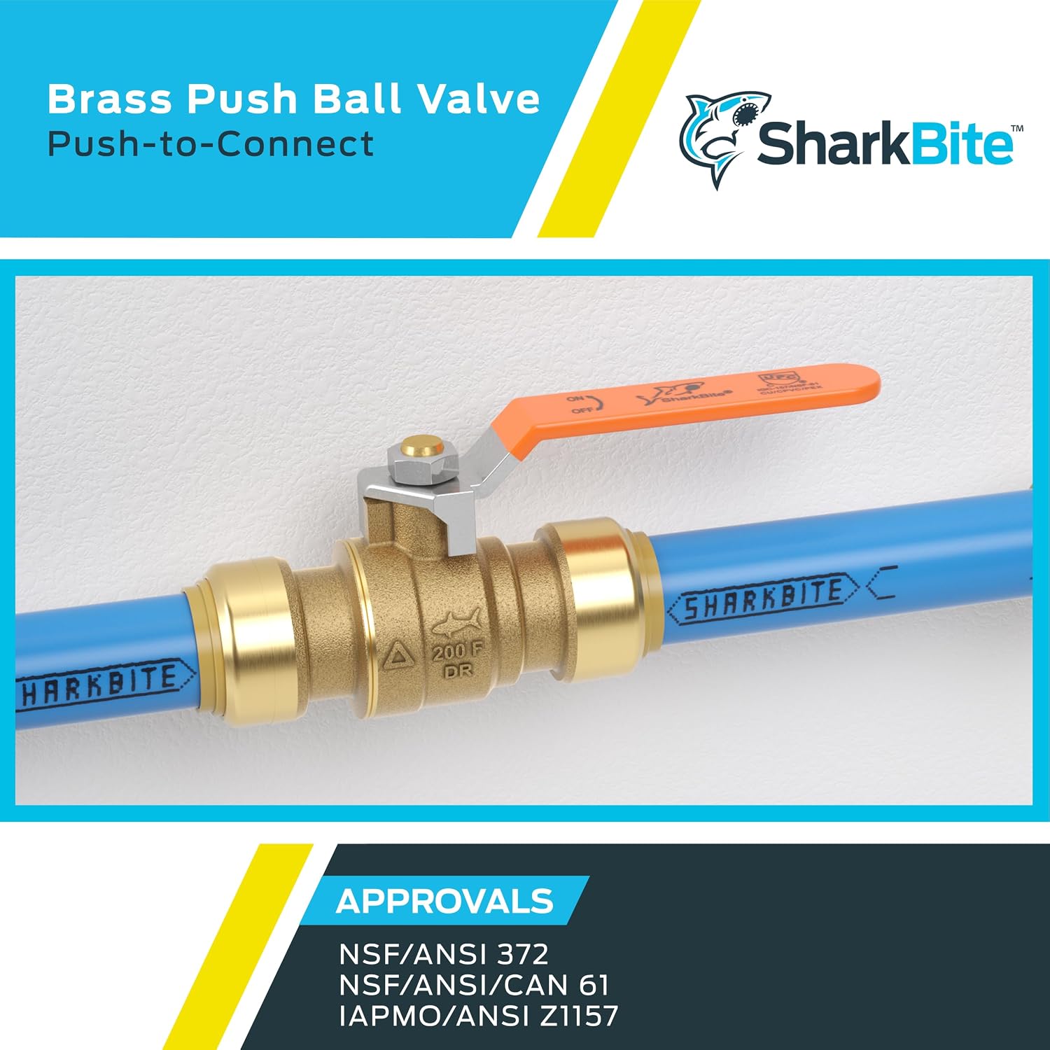 SharkBite 1/2 Inch Ball Valve, Pack of 4, Push to Connect Brass Plumbing Fitting, Water Shut Off, PEX Pipe, Copper, CPVC, PE-RT, HDPE, 22222LFJ3
