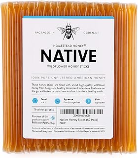 Fluid Movement Native Honey Sticks For Tea, Honey Packets Single Serve Stir Sticks, Natural Flavor, Honey Straws (Honey St...