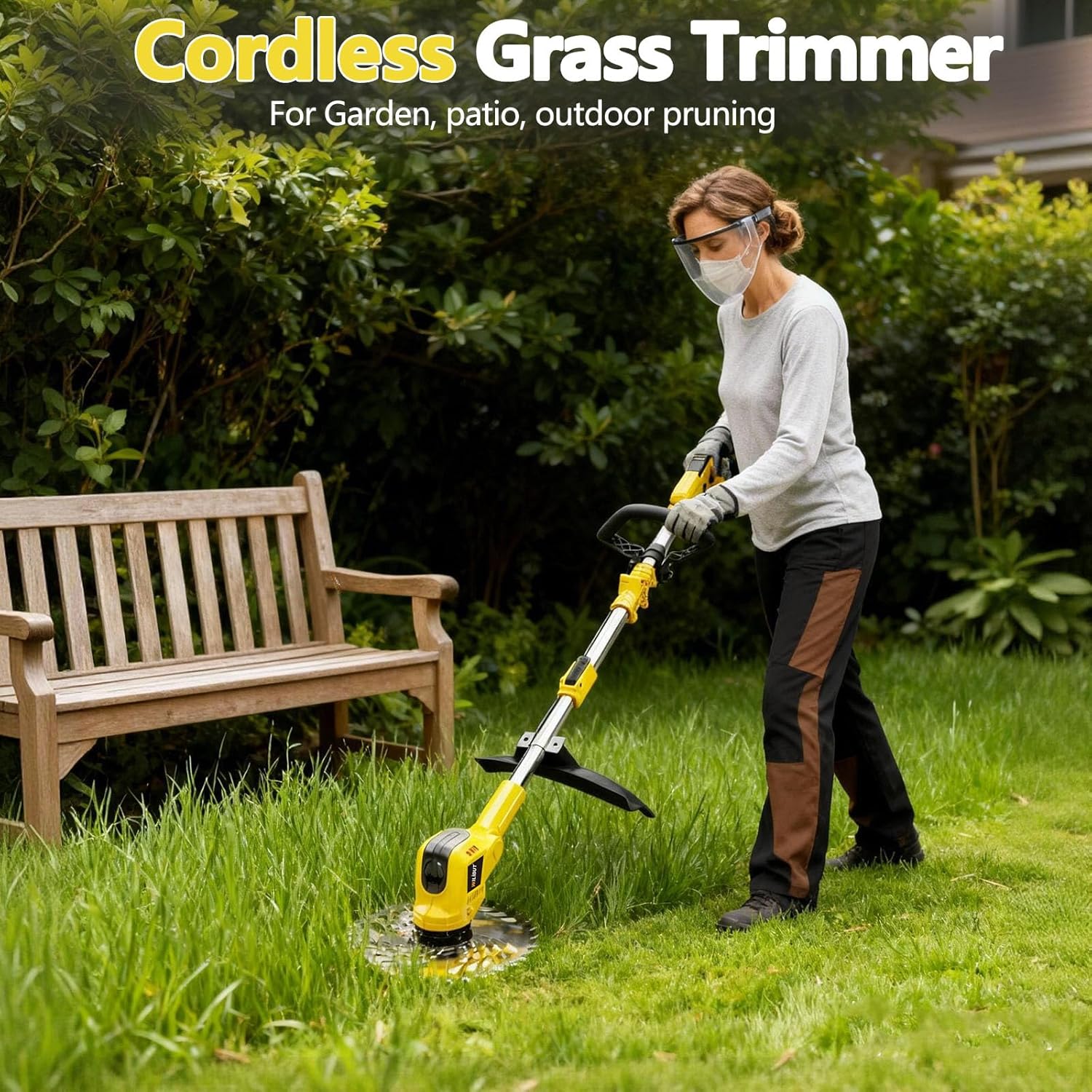 3-in-1 Cordless Weed Wacker, Grass Trimmer/Lawn Mower/Brush Cutter with LCD Display, (2 x 4.0Ah Batteries & Charger), Electric Weed Eater for Yard and Garden (900W Brushless Motor, 4 Blades)