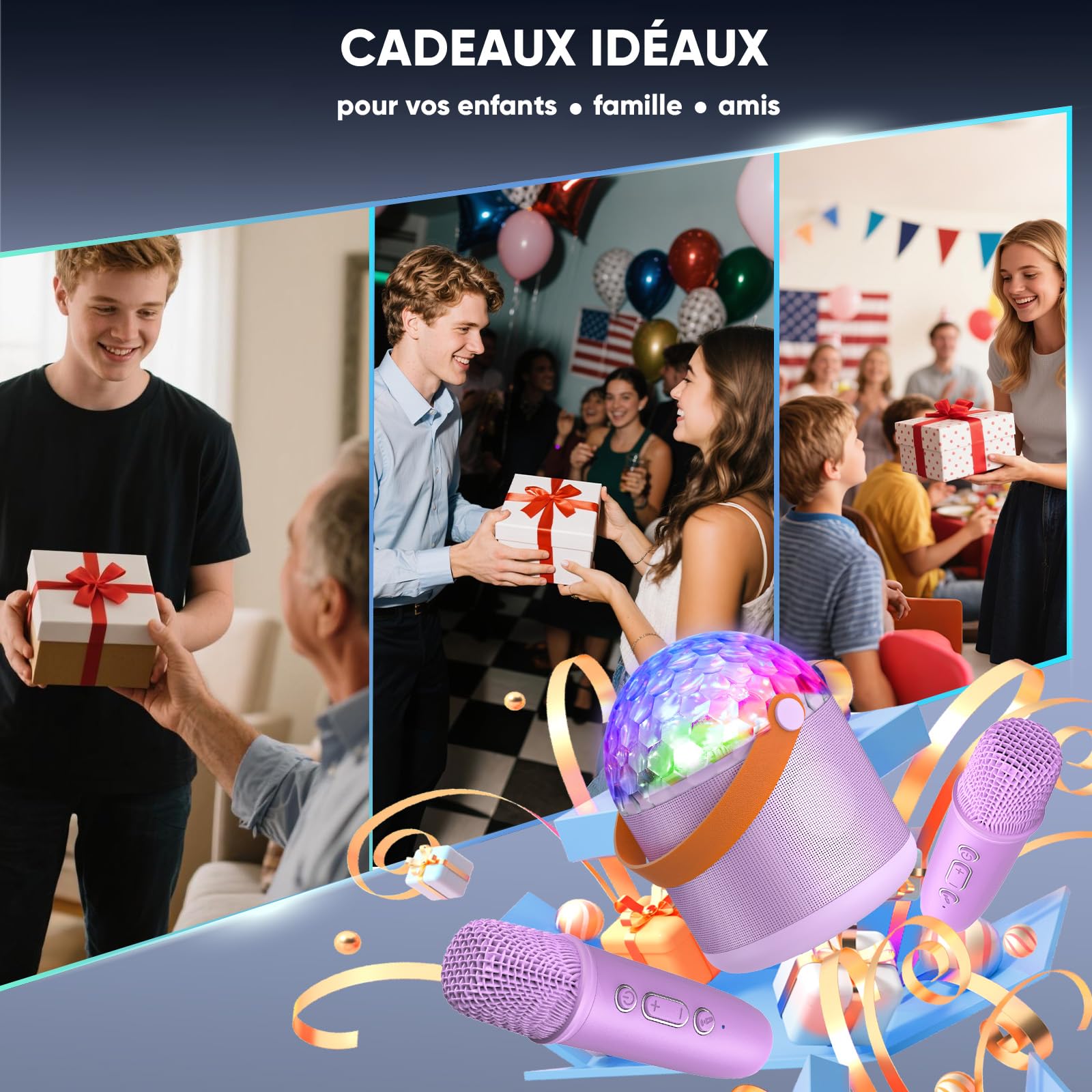 Micro Karaoke avec Lumineux LED Disco Enfant & Adulte, Jouet Cadeau Fille 5 6 7 8-12+ Ans Micro Bluetooth Karaoke Sono Enfant Enceinte Portable pour Chanter Anniversaire & Famille - Cadeaux de Noël