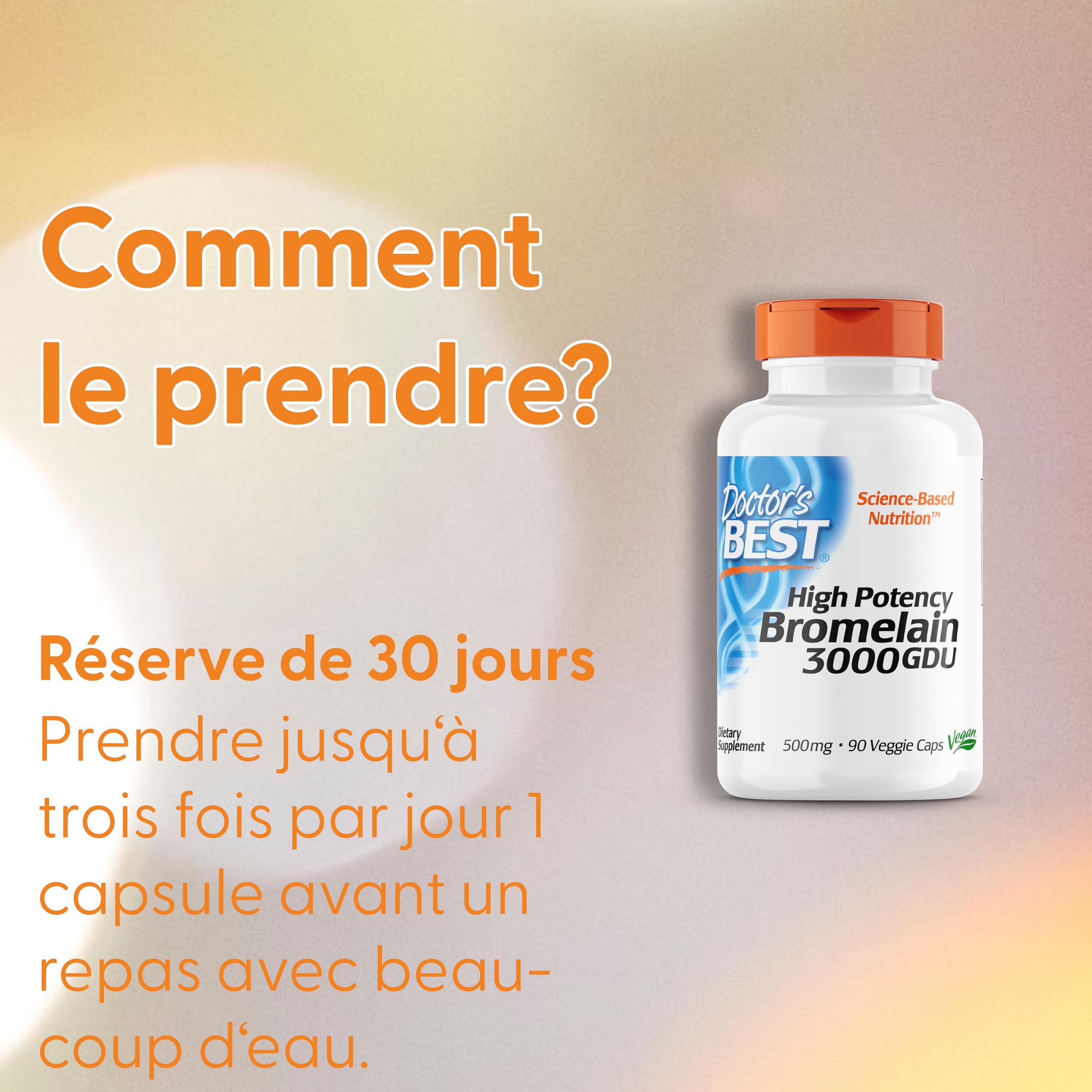 Doctor's Best, Bromelain 3.000 GDU, 500 mg, 90 Capsules végétaliennes, Testé en Laboratoire, Enzymes, Sans Gluten, Sans Soja, non-OGM
