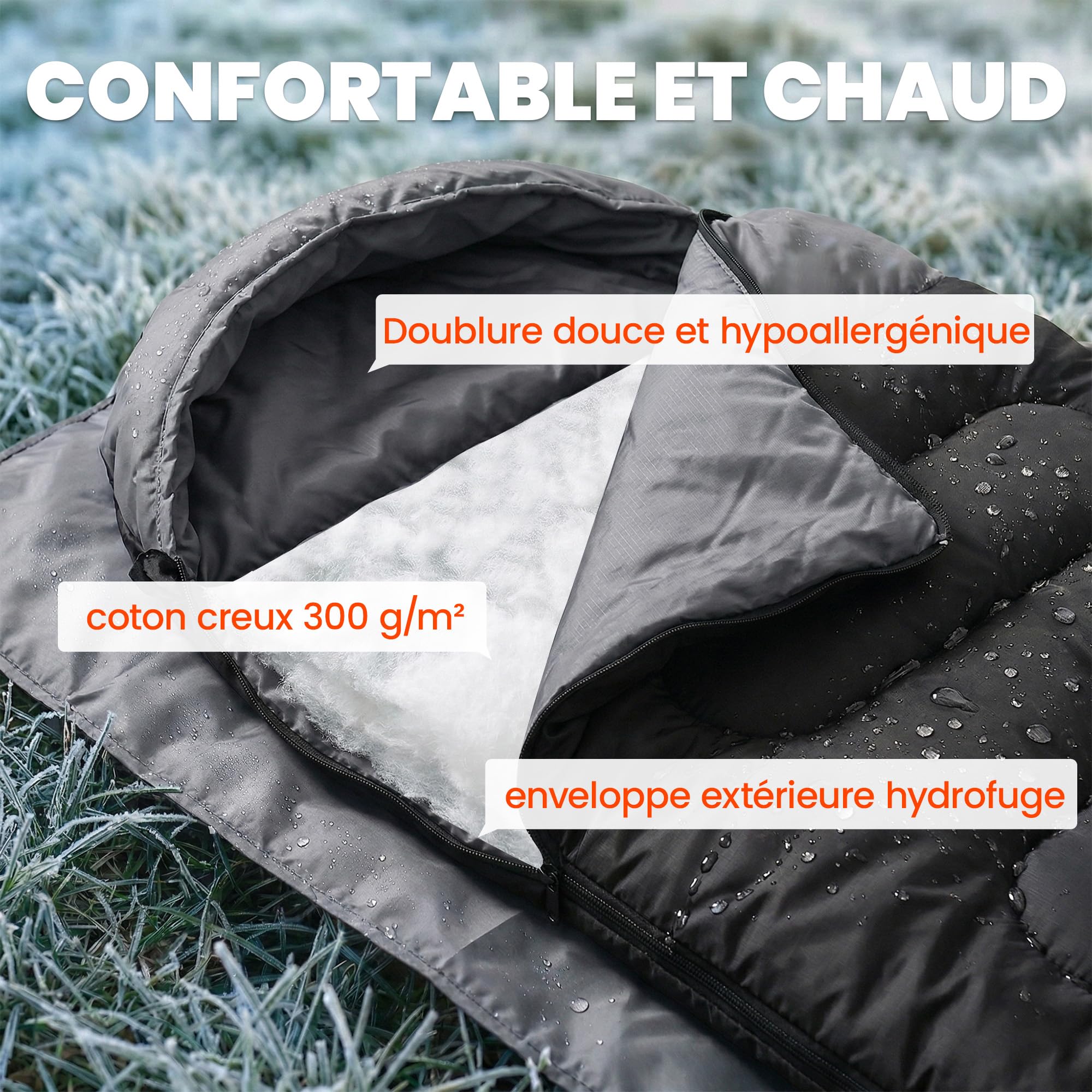 Outsunny Saco de Dormir Compacto para Adultos 3 Estaciones Negro