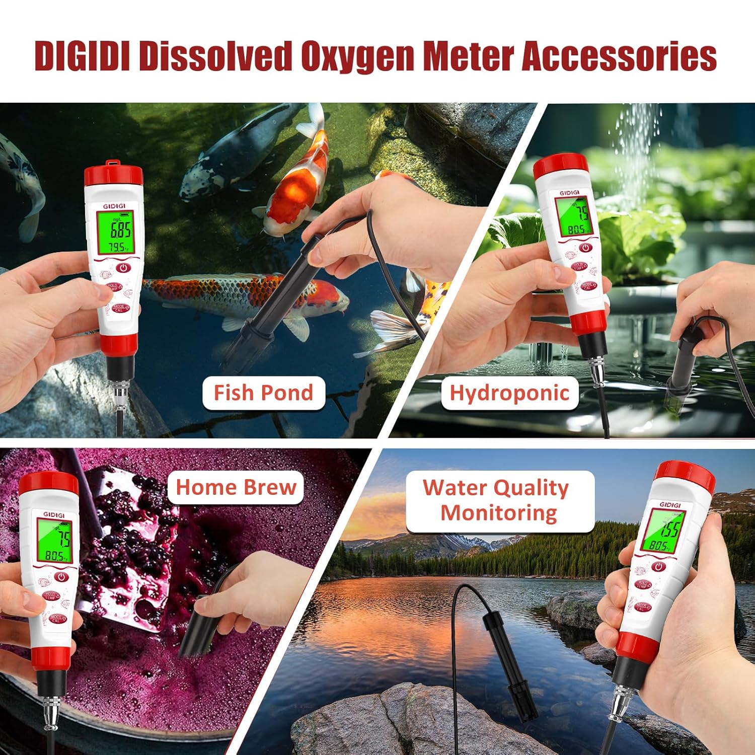 Dissolved Oxygen Meter and Accessories Combo,Dissolved Oxygen Meter*1,Zero-Oxygen Solution*2,Electrolyte Solution*4,Membrane Cap*12,DO Meter with 3m Probe is Suitable for Aquariums, Ponds, Fish Tanks
