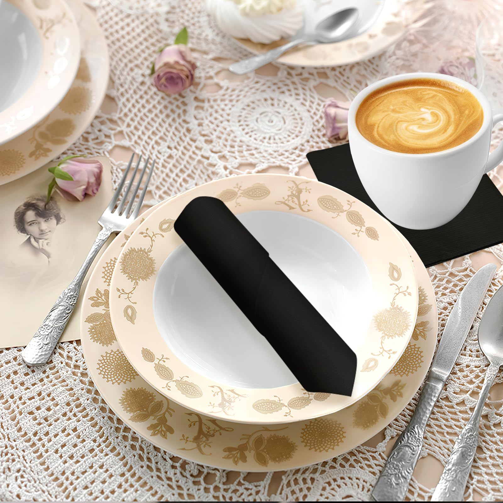 Servilletas de bebidas con tacto de lino negro, 200 servilletas desechables de cóctel, suaves y absorbentes, pliegue de 1/4, servilletas negras de 5 x 5 pulgadas para bar, cafetería, fiesta, boda o